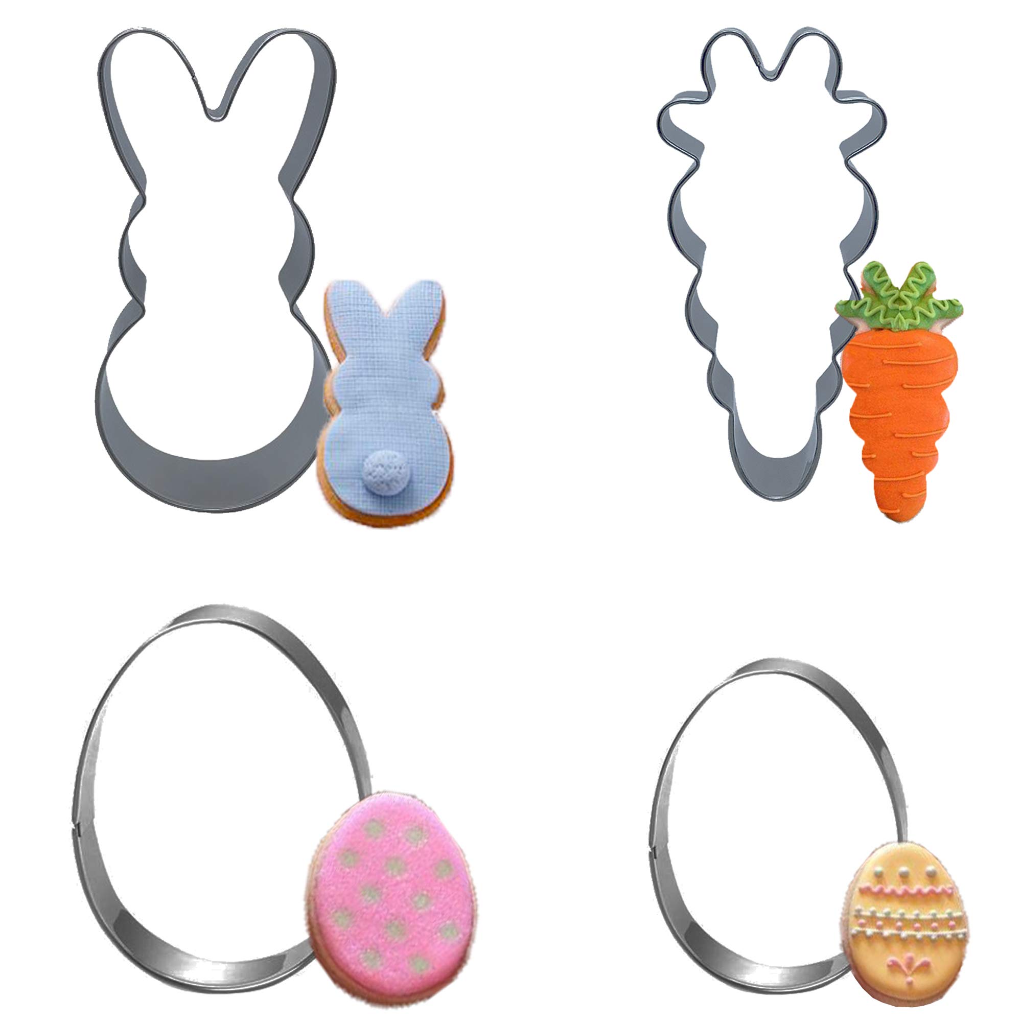 Bonropin Large 4PCS Easter Cookie Cutters Set With Bunny,Carrot,Large Egg,Middle Egg.