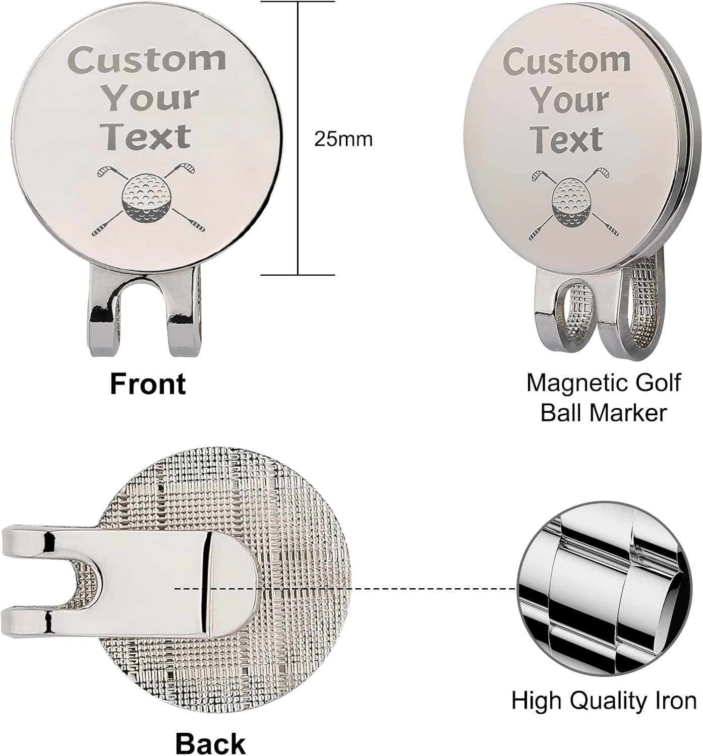 review NC Personalized Golf Ball Markers, Marker Hat Clip, Gifts for Men, Accessories Stainless Steel Magnetic Fathers Day Gifts, Custom Gift Box Silver 0232