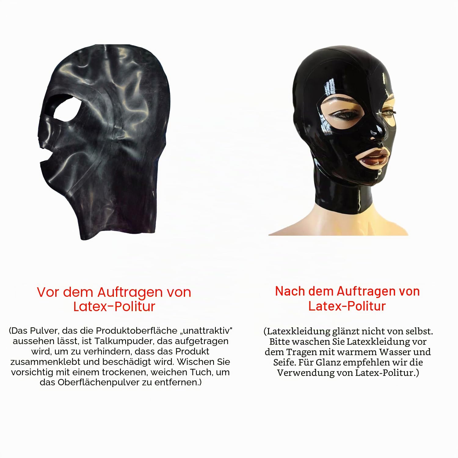 Latex Kapuzen Maske für Männer Frauen,Gummi Maske mit Reißverschluss Accessoires für Latex Liebhaber