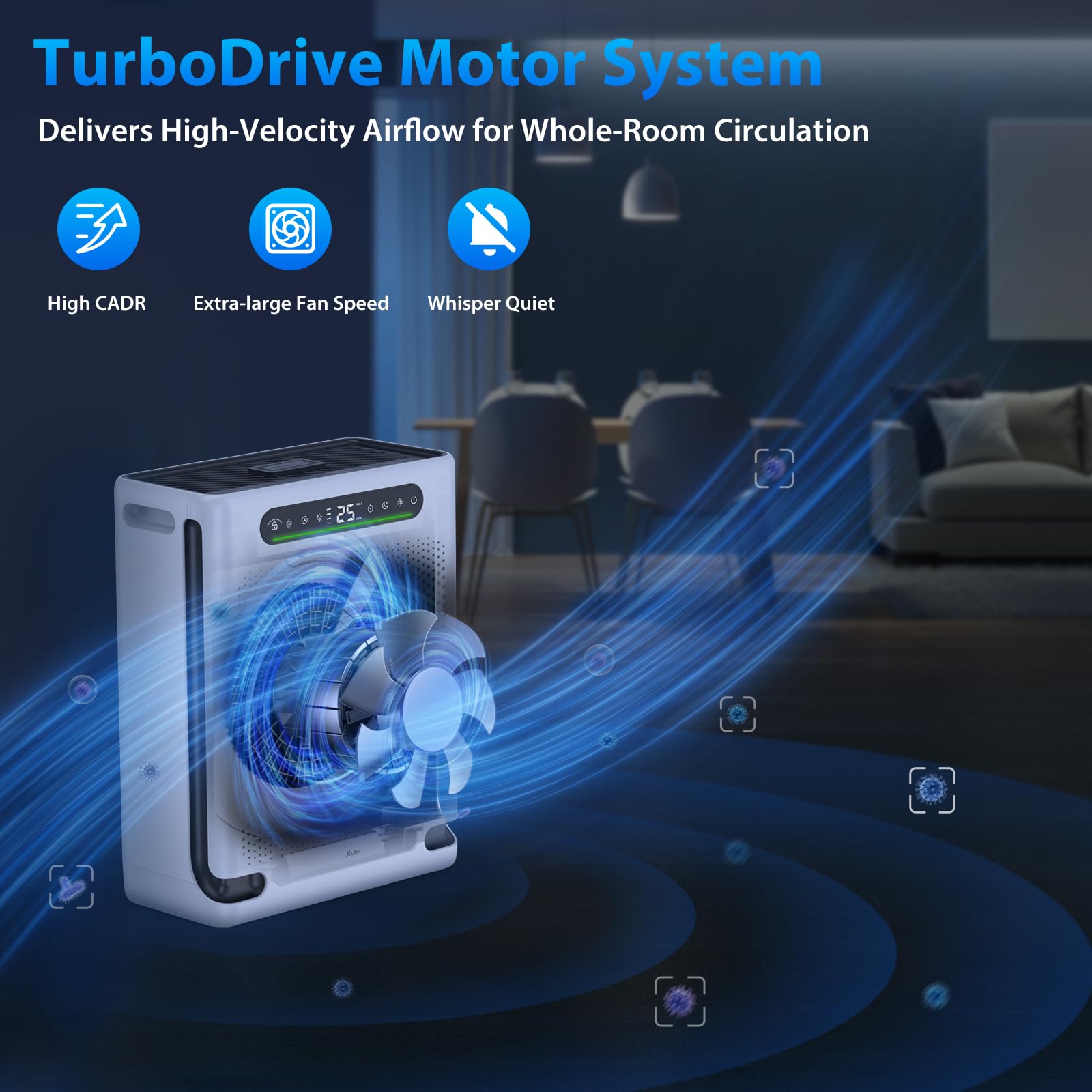 FreAire Air Purifiers for Home Large Room Up to 2600 Ft², HEPA Air Purifier with Washable Filter & Air Quality Display, Powerful Turbo Mode Air Cleaner for Pet Hair Odors Smoke Dust, HAP605 White