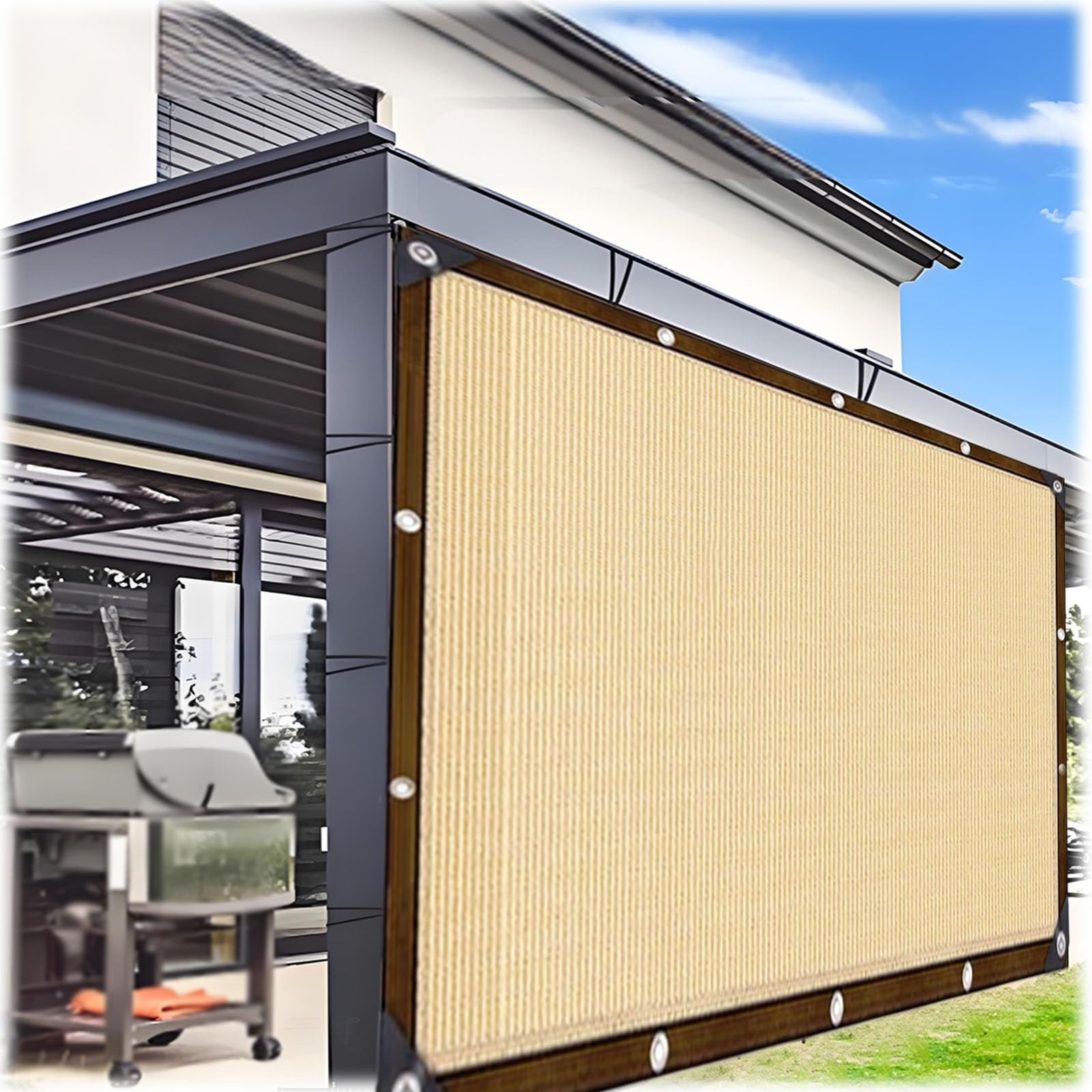 WQPMNYG 2x5m Sun Shade Sail with Grommets 90% UV Protection Breathable Outdoor Canopy for Garden Camping Greenhouse Windproof Privacy Net Beige (5x7m)