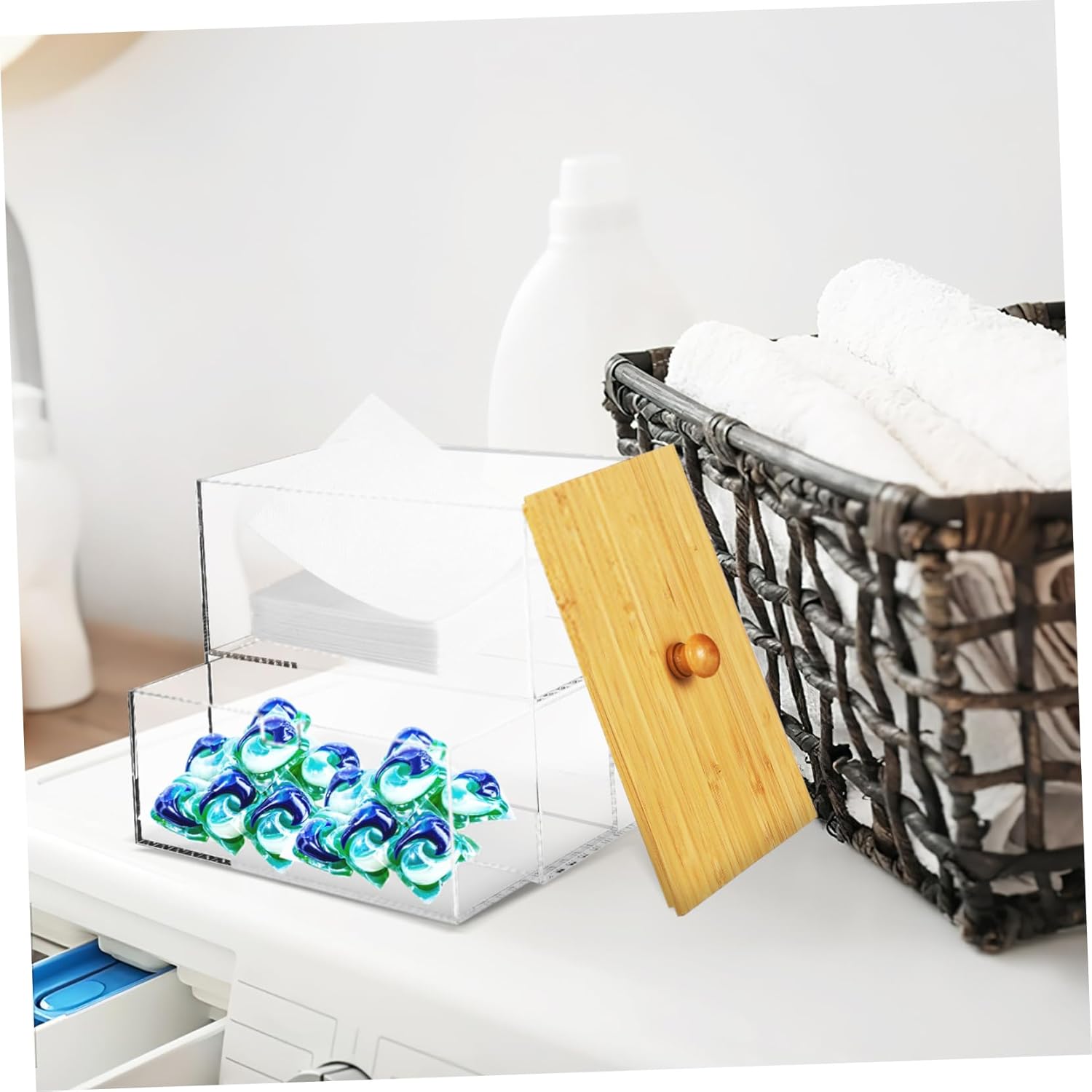 STOBAZA Dryer Sheet Holder Laundry Hamper Lid Storage Boxes for Organizing Laundry Pod Container