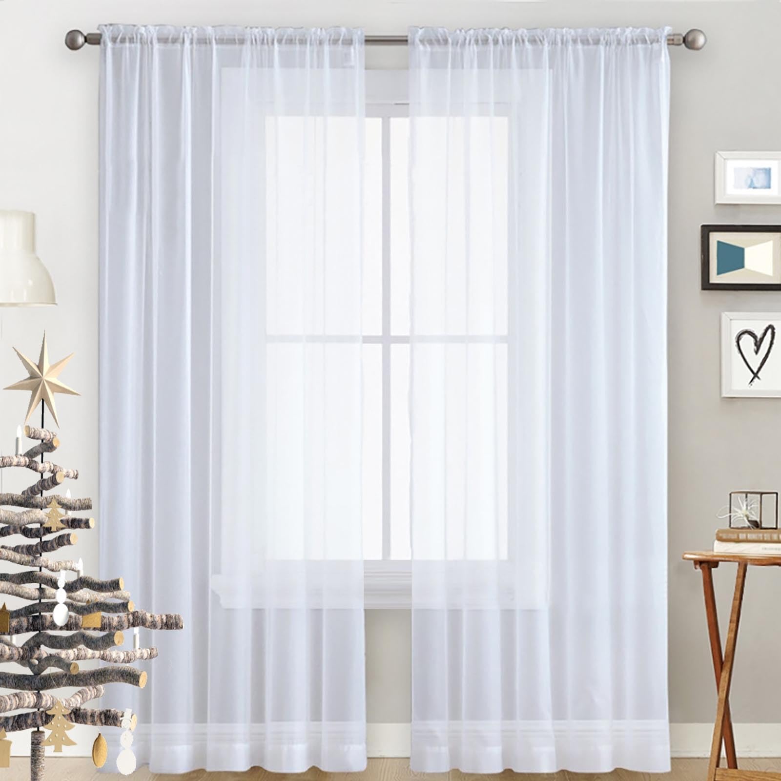 GAIFNAG Visillos Cortas para Ventanas 240 x 200 cm Cortinas con Aspecto de Lino, Modernas de Lino Aspecto Cortinas Salon Cortinas para Decoración de Bodas, Blanco
