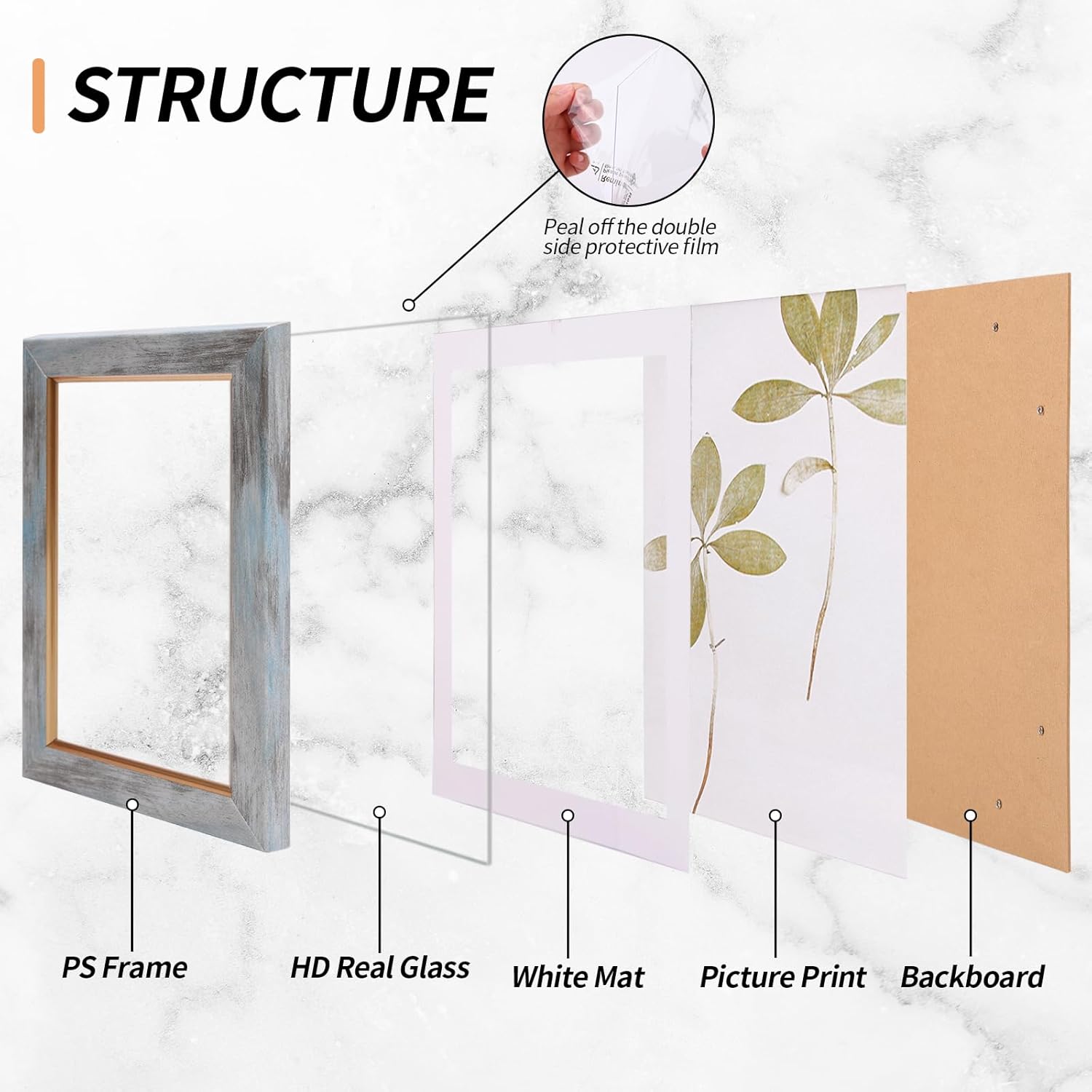 Fixwal 4x6 Picture Frame Set of 5, Vintage Photo Frame, Rustic Retro Picture Frame with Tempered Glass, Decorative Art on Walls and Tabletop Placement - Image 3