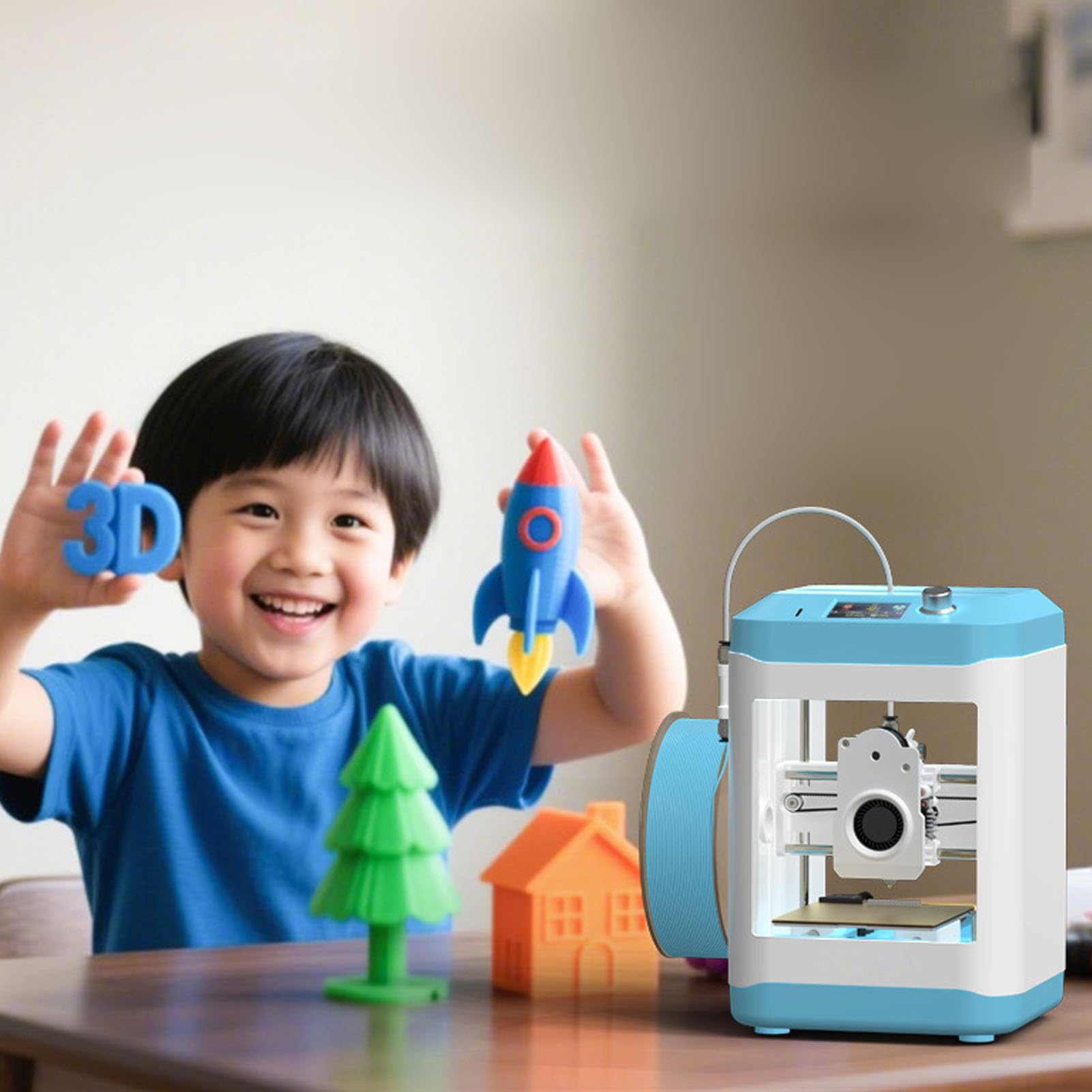 Demeras Mini Stampante 3D Preassemblata per Bambini Principianti con Livellamento Automatico Dimensioni Compatte 3,94x4,33x3,94 (Spina europea)