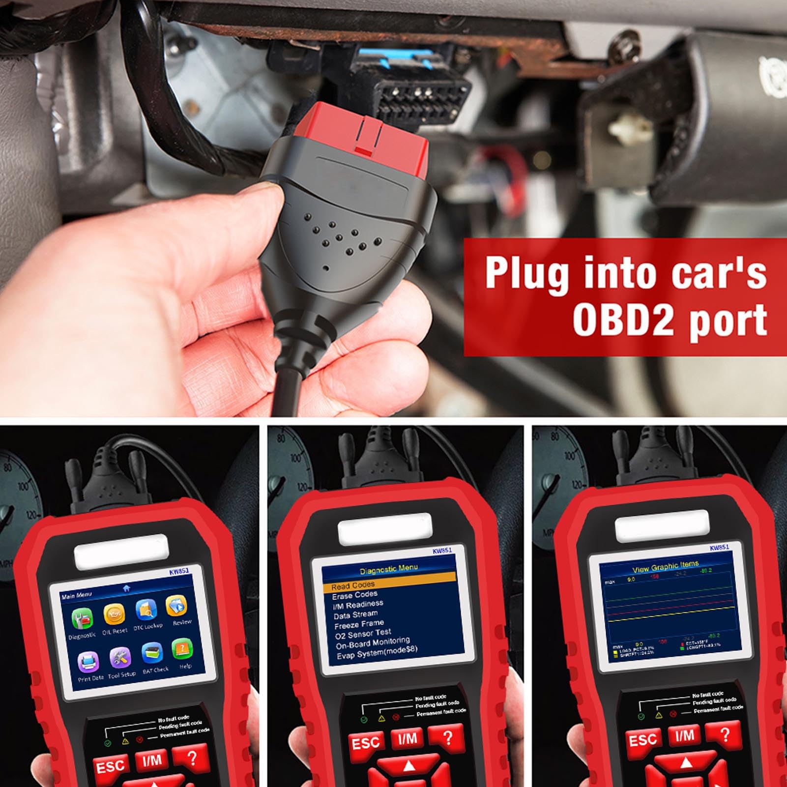 Luocute Auto-OBD-Scanner, Fehlercodeleser für Automotoren mit One-Click-I/M-Bereitschaftsprüfung, für Alle Fahrzeuge mit OBD2-Protokoll ab 1996, Win XP Bis 10