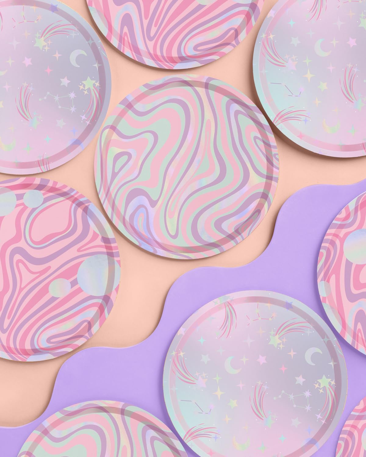 xo, Fetti Celestial Space Planet Paper Plates - 24 pk, 9" | Pastel Galaxy Alien Birthday Supplies, Girls Astronaut Party Decorations, Out of this World Baby Shower Favors