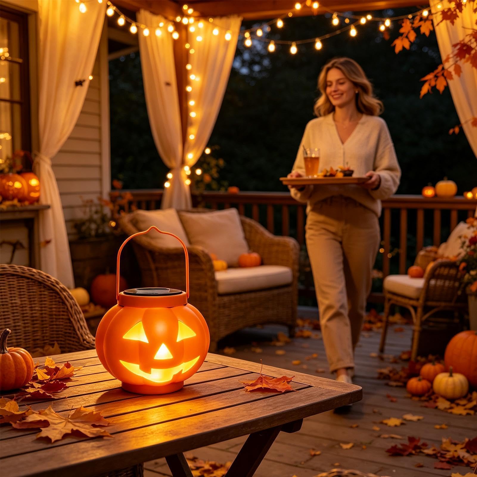 Lanterna Solare A Forma Di Di Halloween Lampada Decorativa Portatile | Decorazione Di Halloween Con Illuminata per Autunno Ringraziamento Giardino Cortile Sentiero Prato Albero