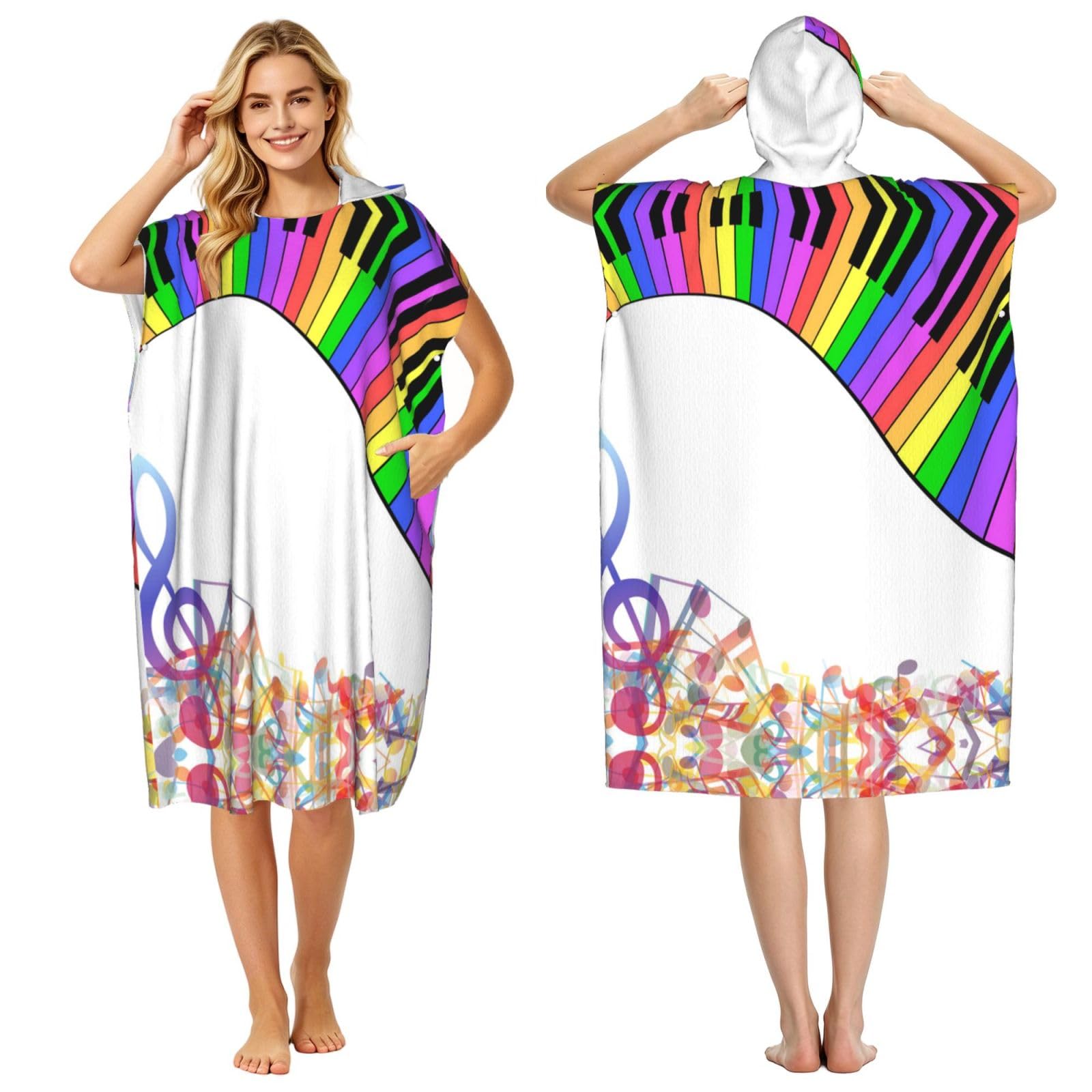 Poncho de plage en tissu éponge pour adulte peignoir à capuche musique