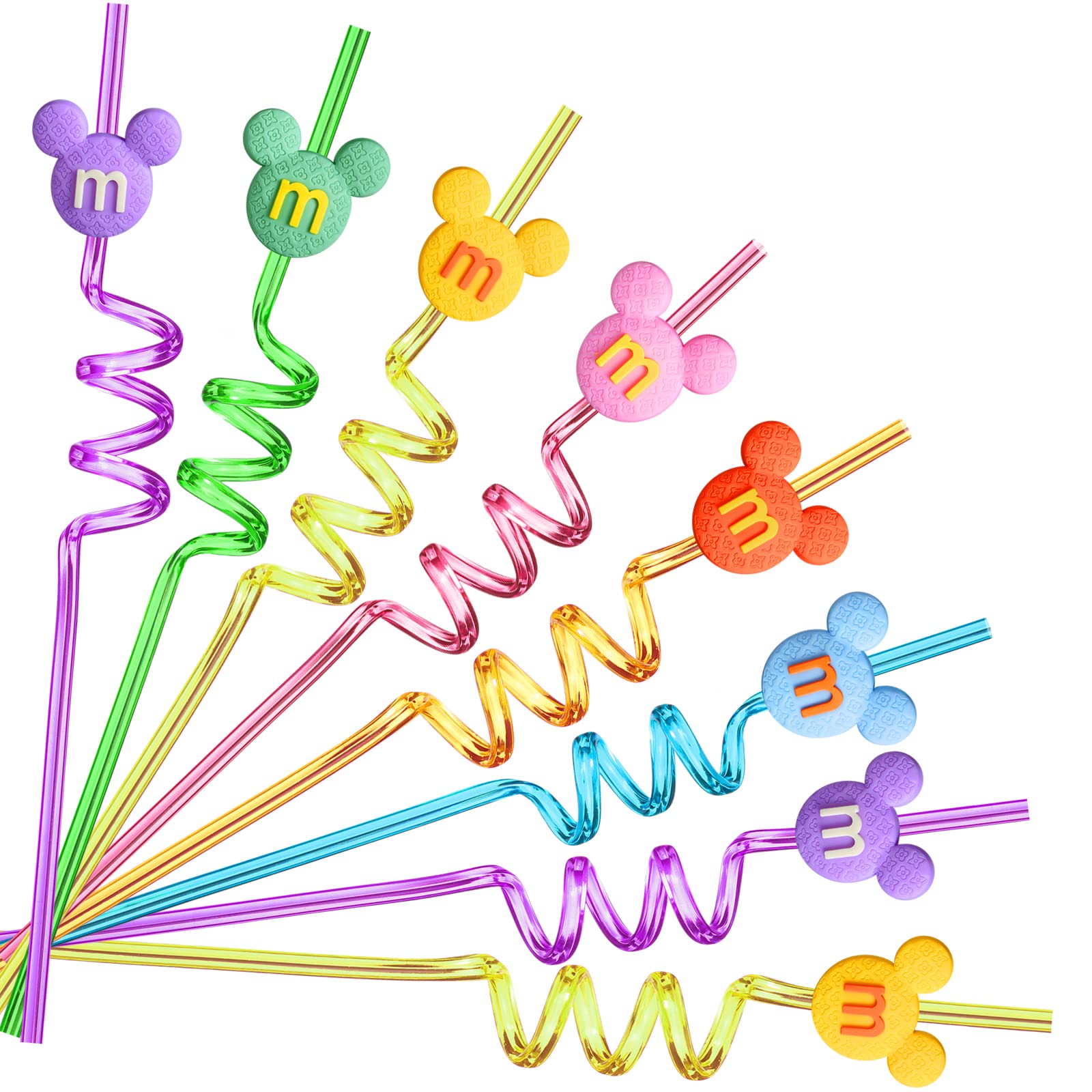 24 Minnie Party Favors Mouse Ear Reusable Drinking Straws 6 Designs Great for Minnie Birthday Party Supplies with 2 Cleaning Brushes