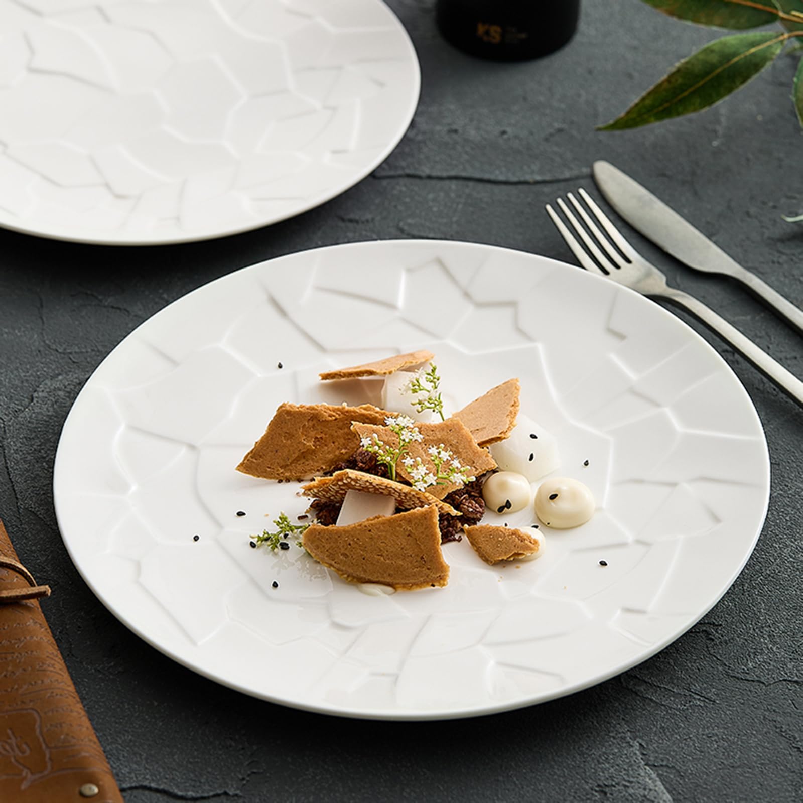 Biały Ceramiczny Talerz Obiadowy Z Wyróżnioną Fakturą, Zastawa Stołowa Na Deser Z Makaronem, Talerz Ekspozycyjny, Talerz Do Serwowania, święto Dziękczynienia Na Weselu(Size:26 * 26 * 2CM,Color:Biały)
