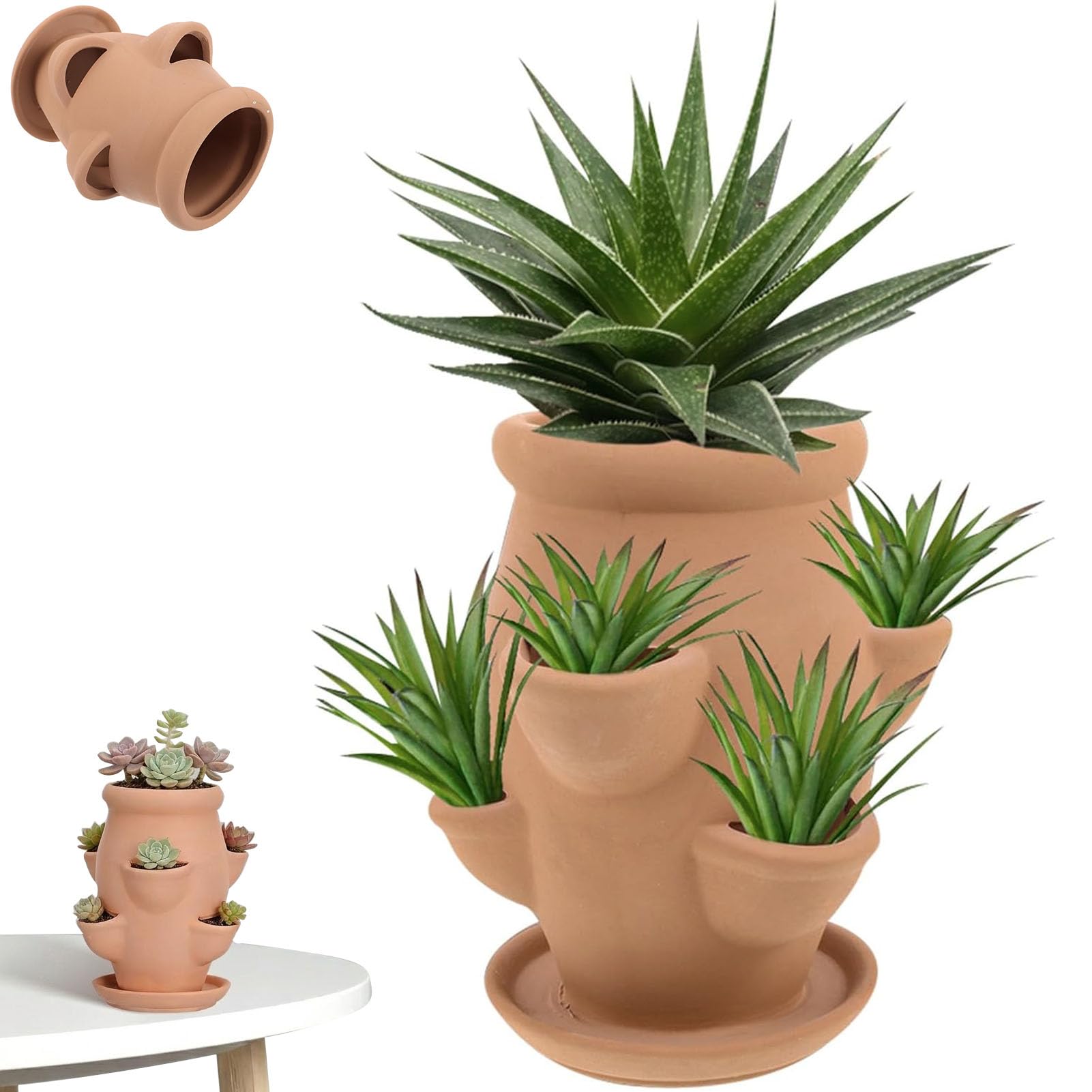 Generisch Vaso per fragole, in terracotta, con tasche laterali, in terracotta, leggero, con 6 tasche, per orchidee e piante grasse