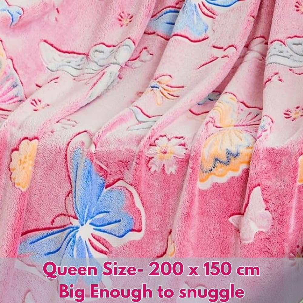 Happy Hues Butterfly Glow in The Dark Blanket-200 x 150 cm- Super Soft Fluffy Flannel Fleece All Season Blanket for Babies-Toddlers-Kids & Teens Boys & Girls- Best Gifting Ideas for 0-15 Years-Pink 1