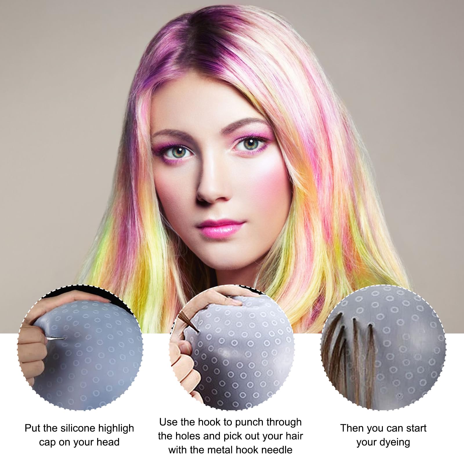 Cuffia per Meches,Cuffie per Meches Silicone Riutilizzabile con Ago a Gancio,Cappucci in Silicone per Tinture per Capelli Strumenti per la Colorazione dei Capelli Accessori per Salone e Casa(Bianco)