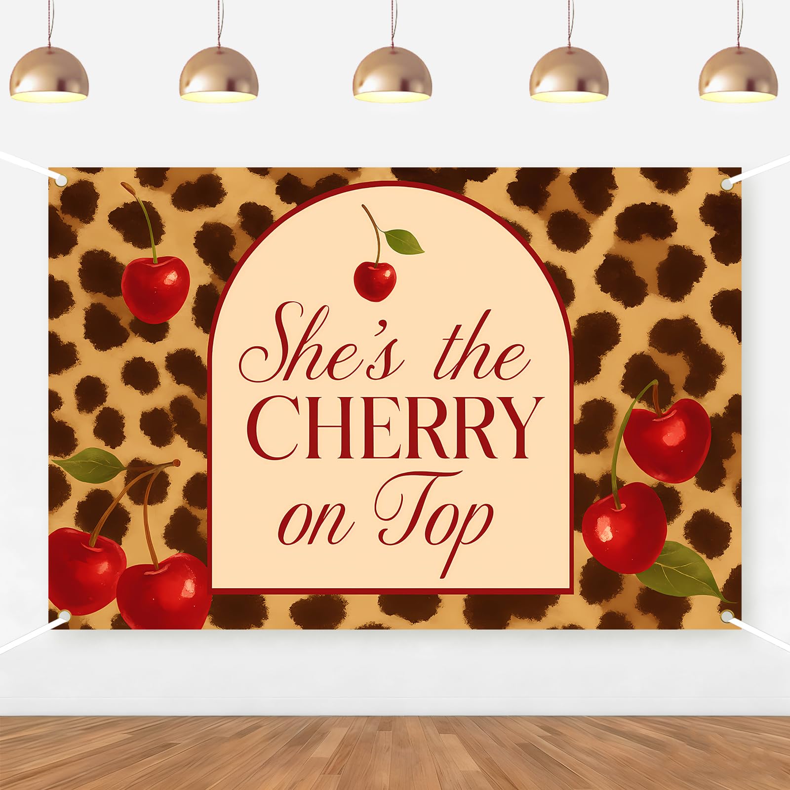 Leopard She's Cherry on Top Backdrop Cheetah Print Party Decorations Leopard Cherry Backdrop for Women Retro Bridal Shower Bachelorette Decors Party Supplies Photo Booth Props 5 * 3ft