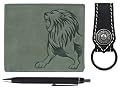 URBAN FOREST Green Leather Wallet + Black Pen + Keychain Combo Gift Set for Men
