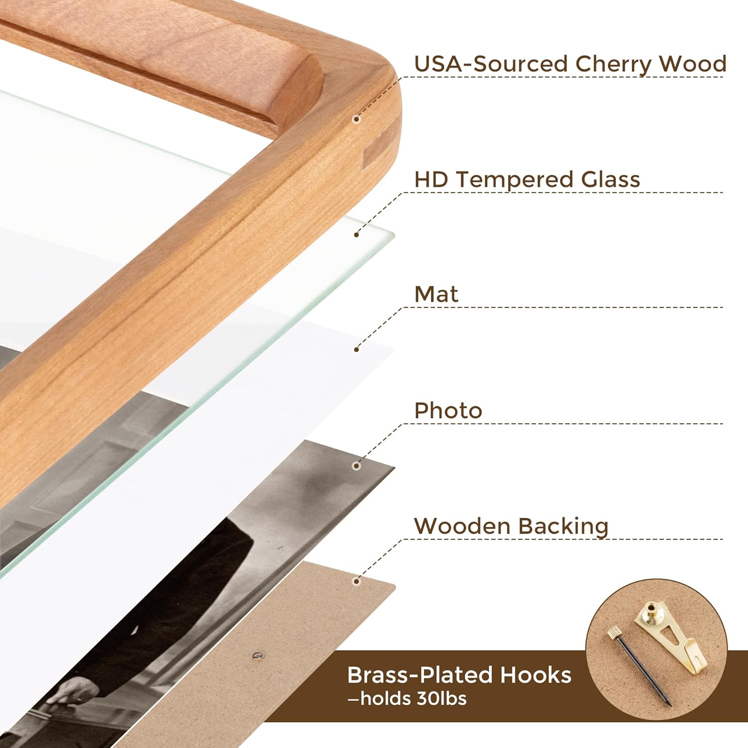 8x10 Cherry Frame USA-Sourced Natural Wood Picture Frames Handcrafted Rounded Corner with Mat to 6x8 Picture Display with Real Glass Family Picture, Photo, Certificate, 2 Pack