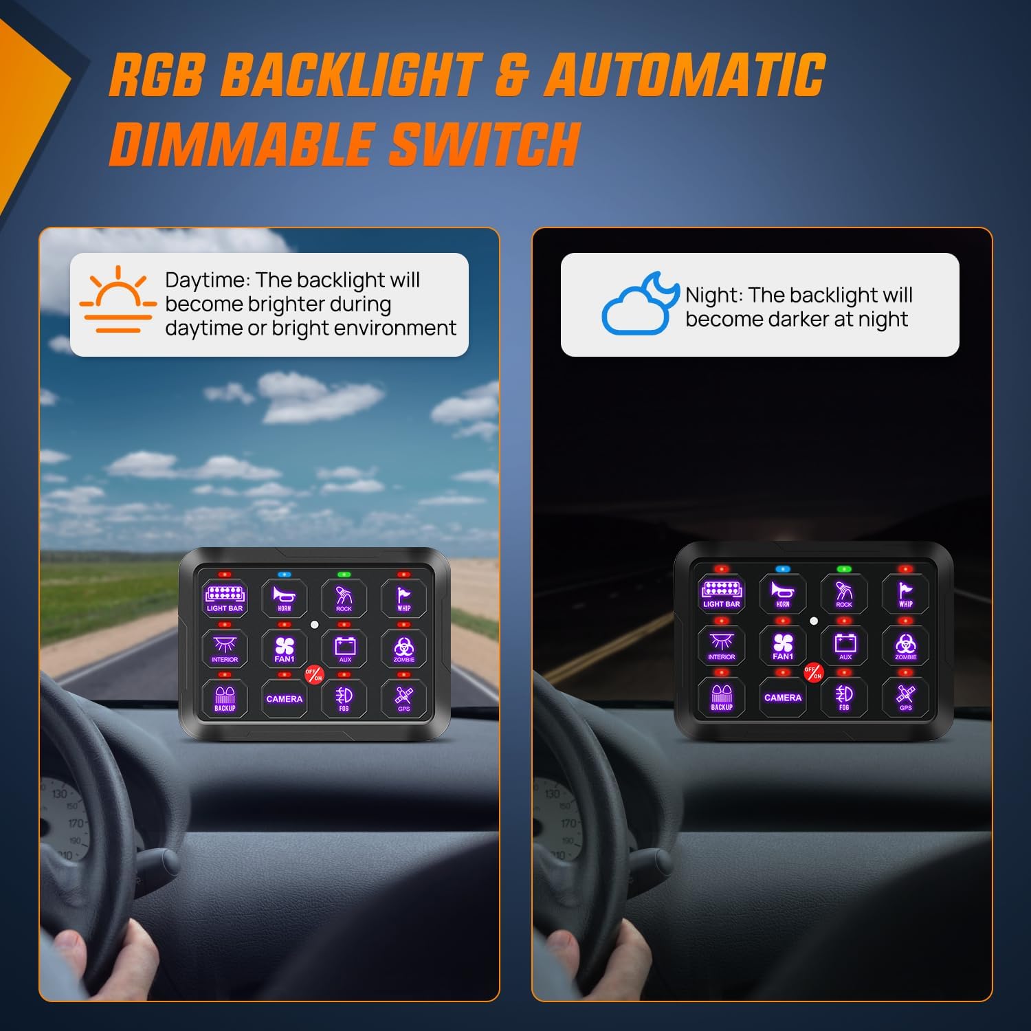 Nilight 12 Gang Switch Panel 12V 24V Universal Circuit Control Relay System with RGB Backlight Fuse Relay Wiring Harness Automatic Dimmable ON Off LED Switch Pod for Car Pickup Truck Camper SUV