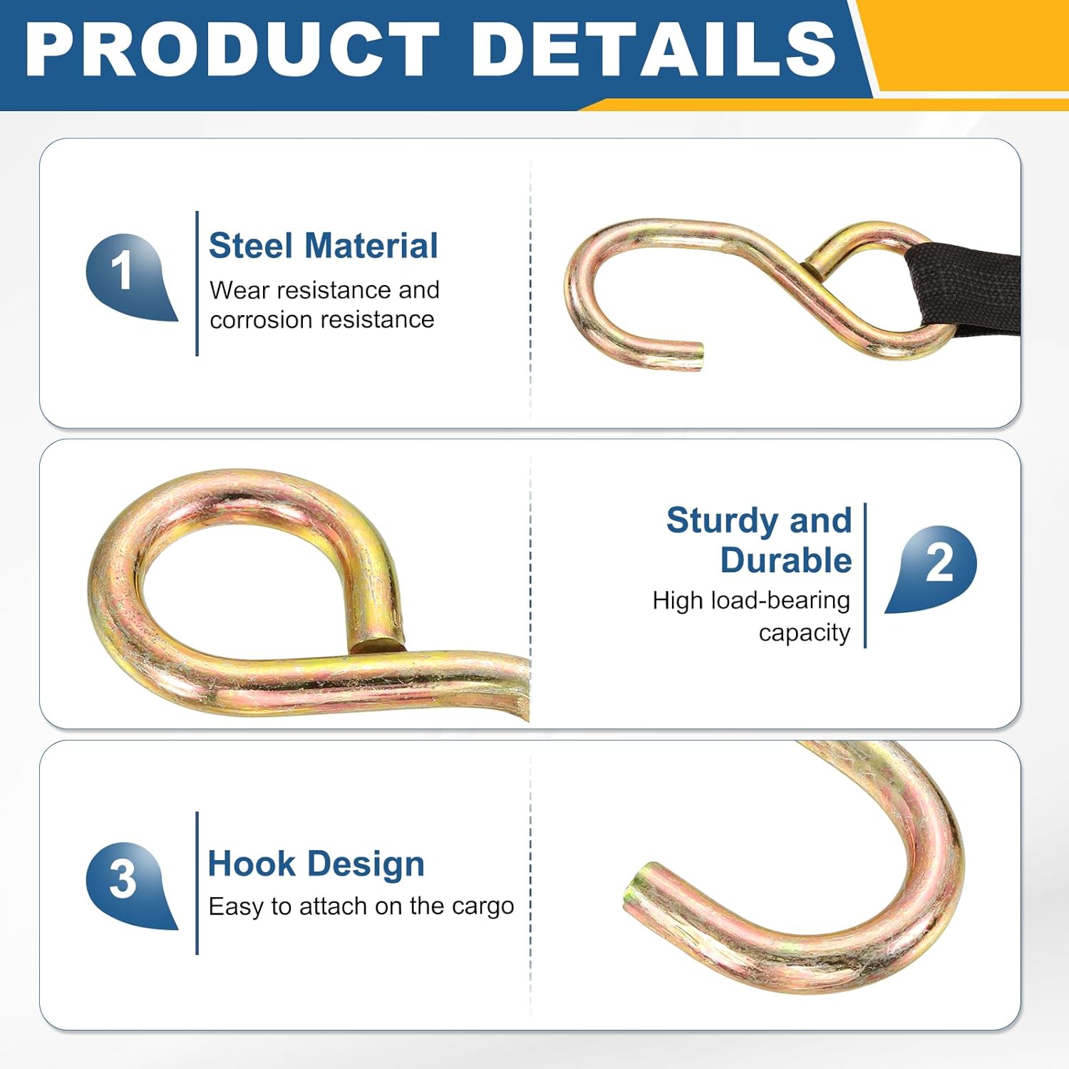 uxcell 2Pcs S Hook Hook, 7mm Dia 1102 lbs Ratchet Strap Tie Down Hook for 1.2" Tie Down Straps Wedding, Cars Trucks Trailers Binder Accessories