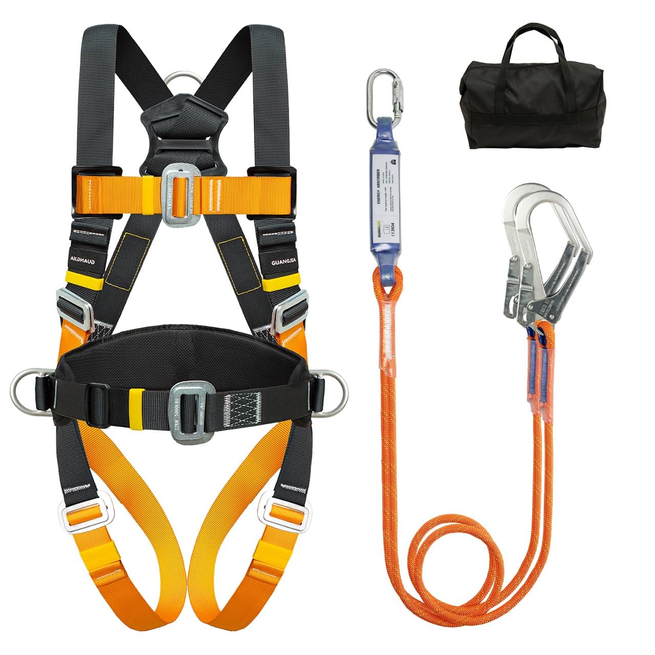 DIJJIG Anti Fall Safety Harness Kit with 1.8M Lanyards Adjustable Thick Waist Protection Suitable for Industrial Use Such as High Altitude Operations Construction Climbing CE Certification