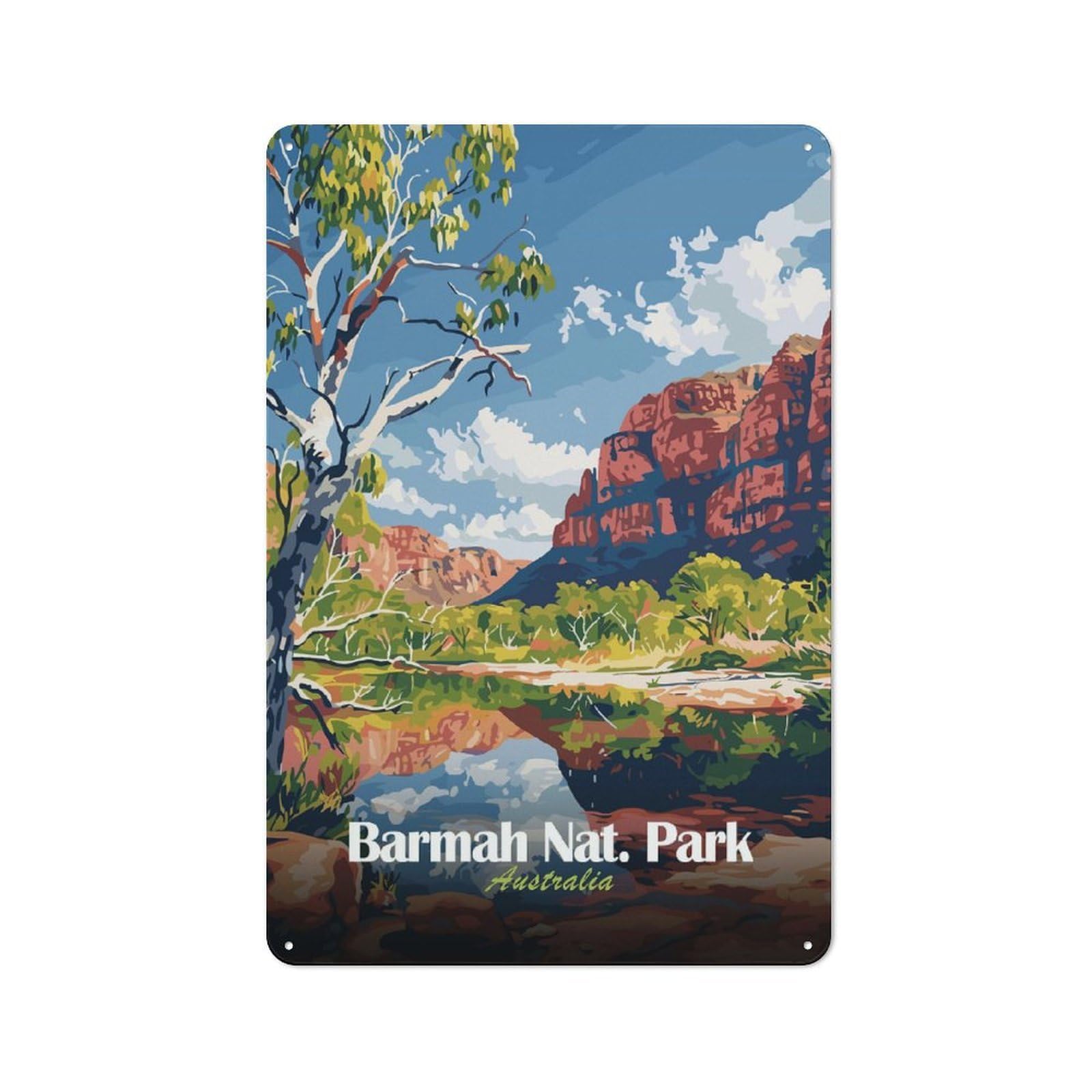 Junmoney Style-3 Creative Barmah National Park Australia Landscape Art Tin Sign 30X20cm, Study Room Decor For Workspace, Cafe, Shop Or Desk Area