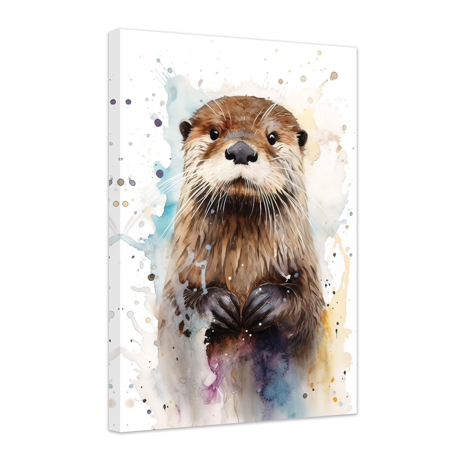 ZXHYWYM Sea Otter Wall Art Cute Otter Poster Abstract Watercolor Kids Animal Picture Canvas Prints Funny Kids Room Nursery Bedroom Bathroom Decor Framed (C, (60.00 x 90.00 cms)) โ image 1