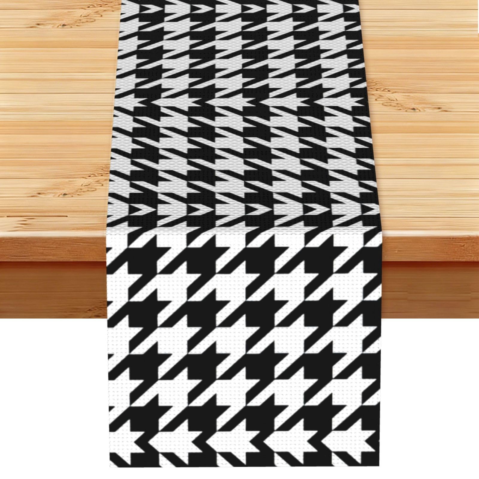 Houndstooth Black Printed Dining Table Runner 13x72 Inch, Non-Fading Decor for Kitchen Dresser Fireplace Mantel