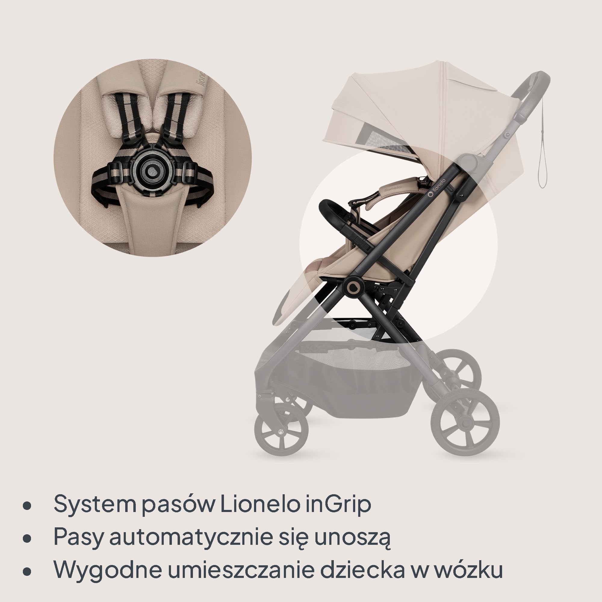 Lionelo Tansi wózek podróżny do 22 kg, 6 miesięcy – 4 lata, kompaktowy, składany jedną ręką, kółka GravelTech, pozycja leżenia 92 cm, osłona z ochroną UPF50+, wodoszczelny, kosz do 3 kg