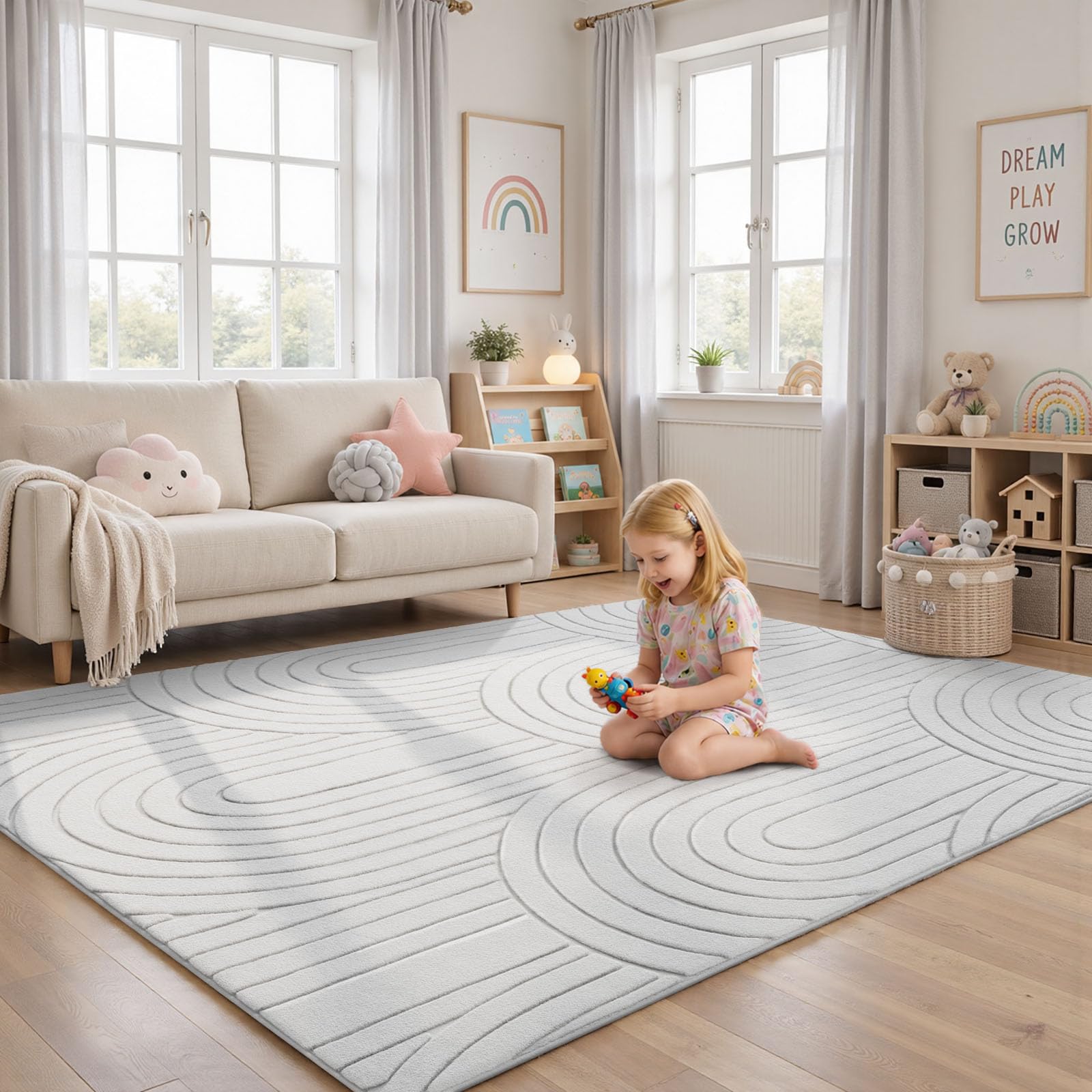 Sour Lemon Tapis de salon lavable, moelleux, gris, 160 x 230 cm