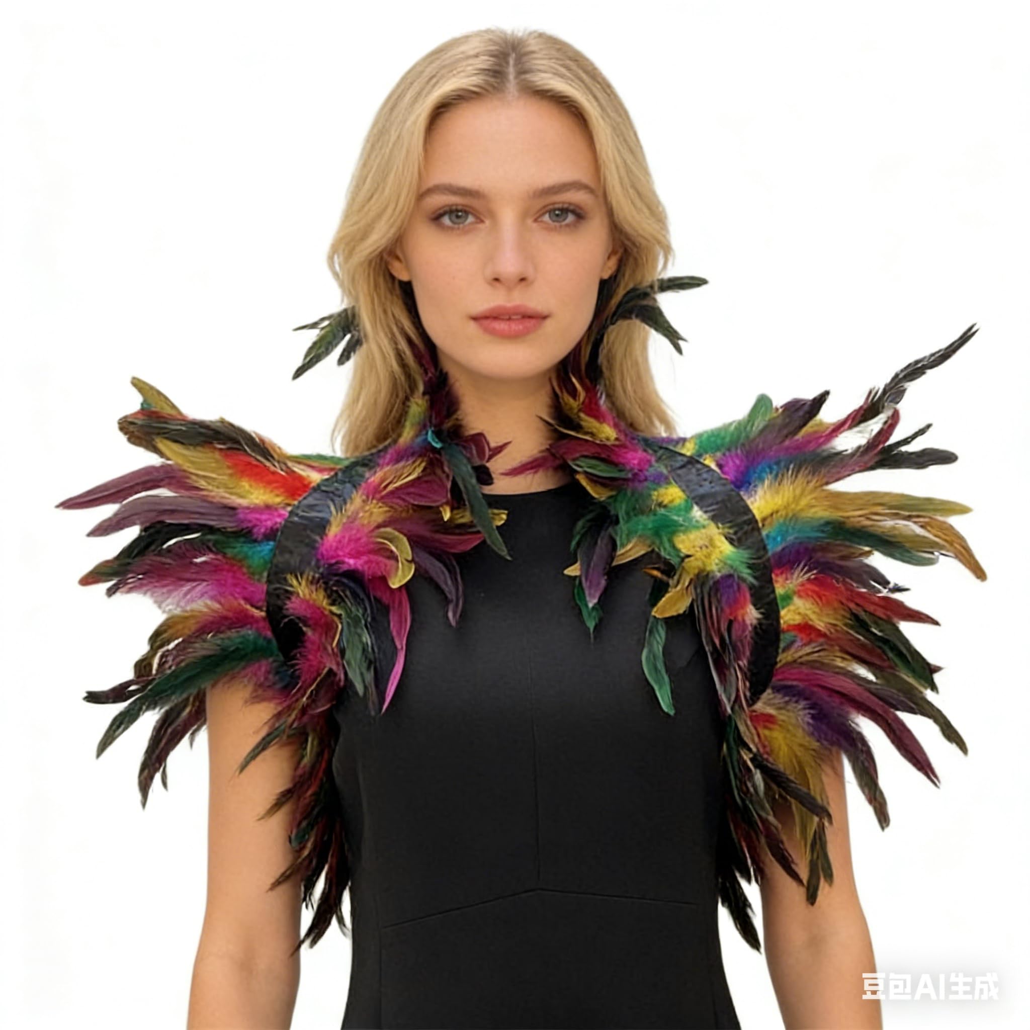 Gothic Feather Shrug Shawl Collar Necklace Halloween Costume, Womens Crow Costume Lace-up Collar Cloak Cape Fancy Dress Stole Scarf for Halloween Cosplay Christmas Party Dress Up Accessory (A06)
