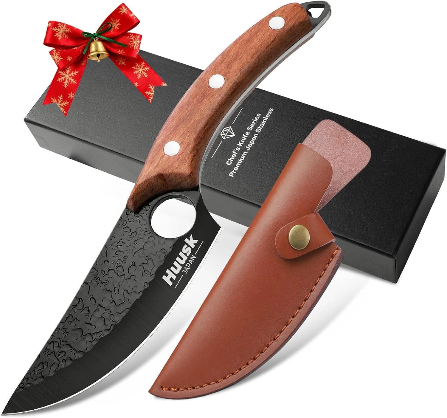 Huusk Knives, Viking Boning Knives for Meat Cutting, Small Ulu knives, Caveman Ultimo Knives Hand Forged Full Tang Knives for Kitchen or Camping Gift for Dad