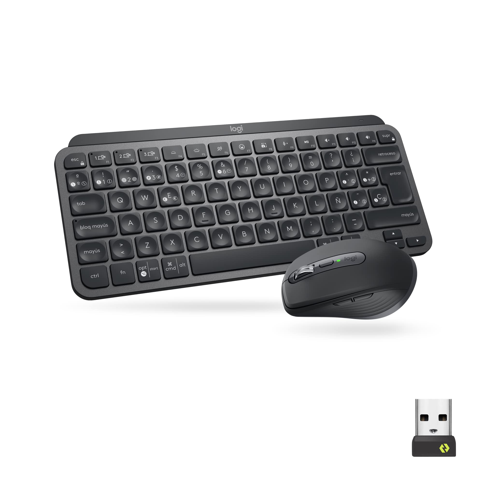 Logitech MX Keys Mini Combo para Empresas, Compacto, Teclado y ratón inalámbricos, tecnología Logi Bolt, Bluetooth, Certificado para Windows/Mac/Chrome/Linux - Gris