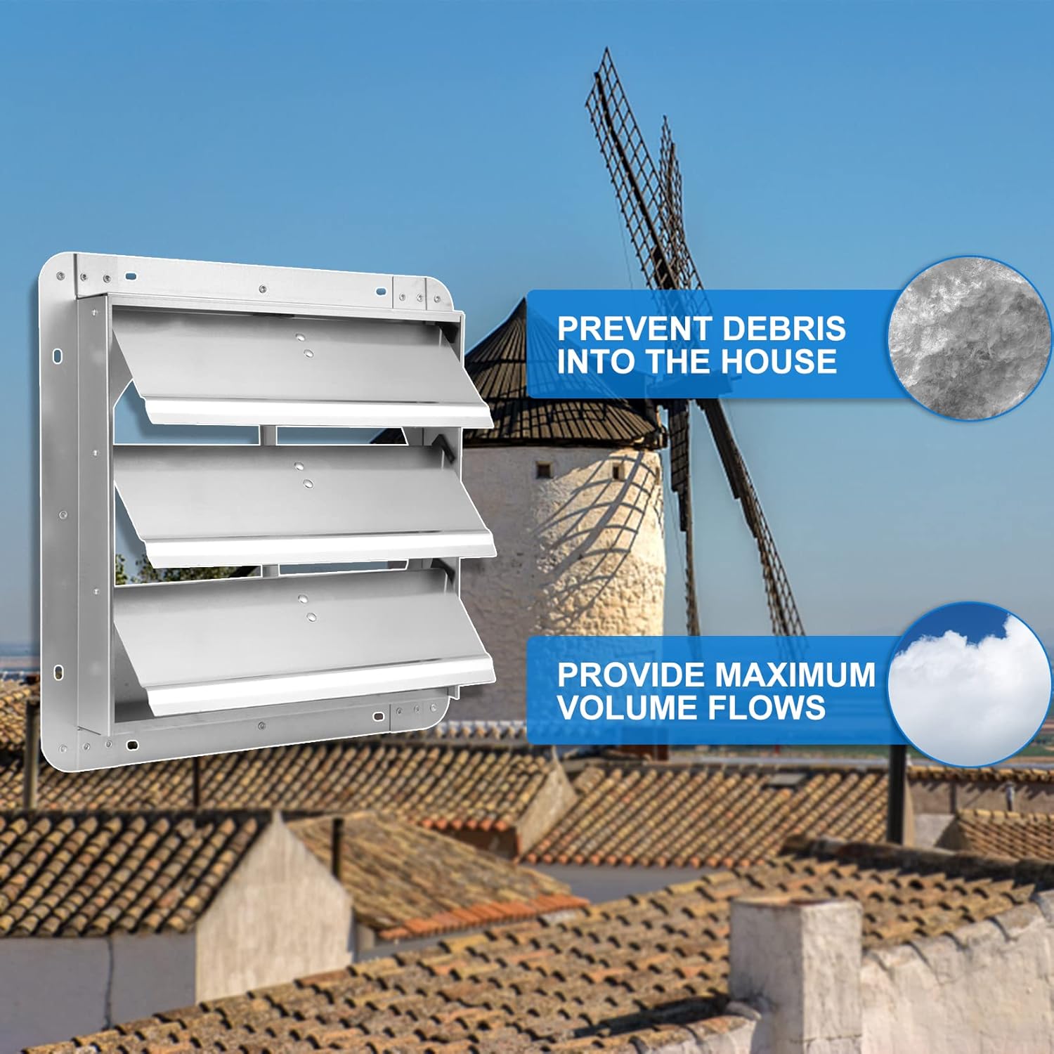 Simple Deluxe 14-Inch Square Aluminum Automatic Gravity Shutter Louver Vent, Silver