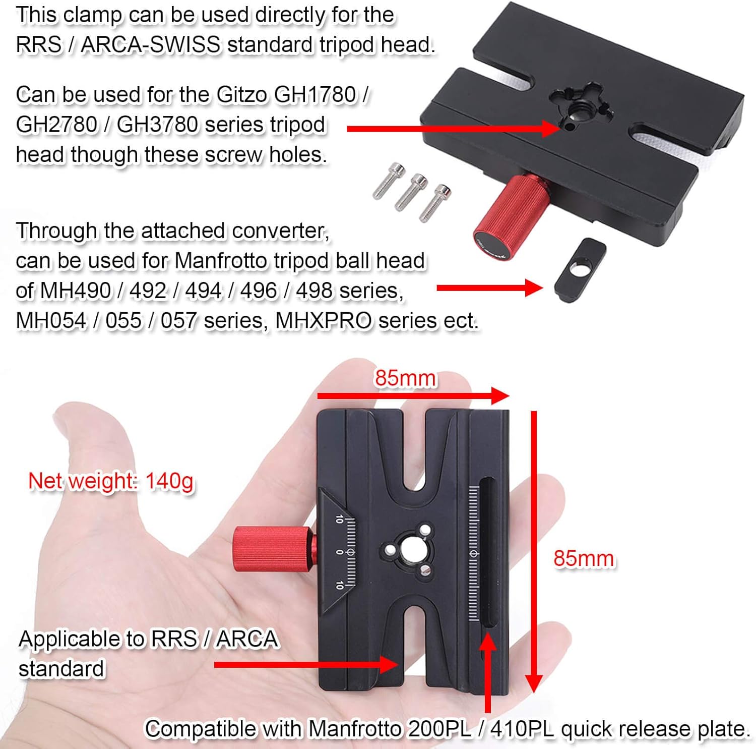 Camera Quick Release Plate QR Clamp with 3/8 inch Screw Hole Compatible for Sunwayfoto Benro Sirui Marsace Manfrotto Gitzo Arca-Swiss Standard Quick Release Plate and Tripod Head