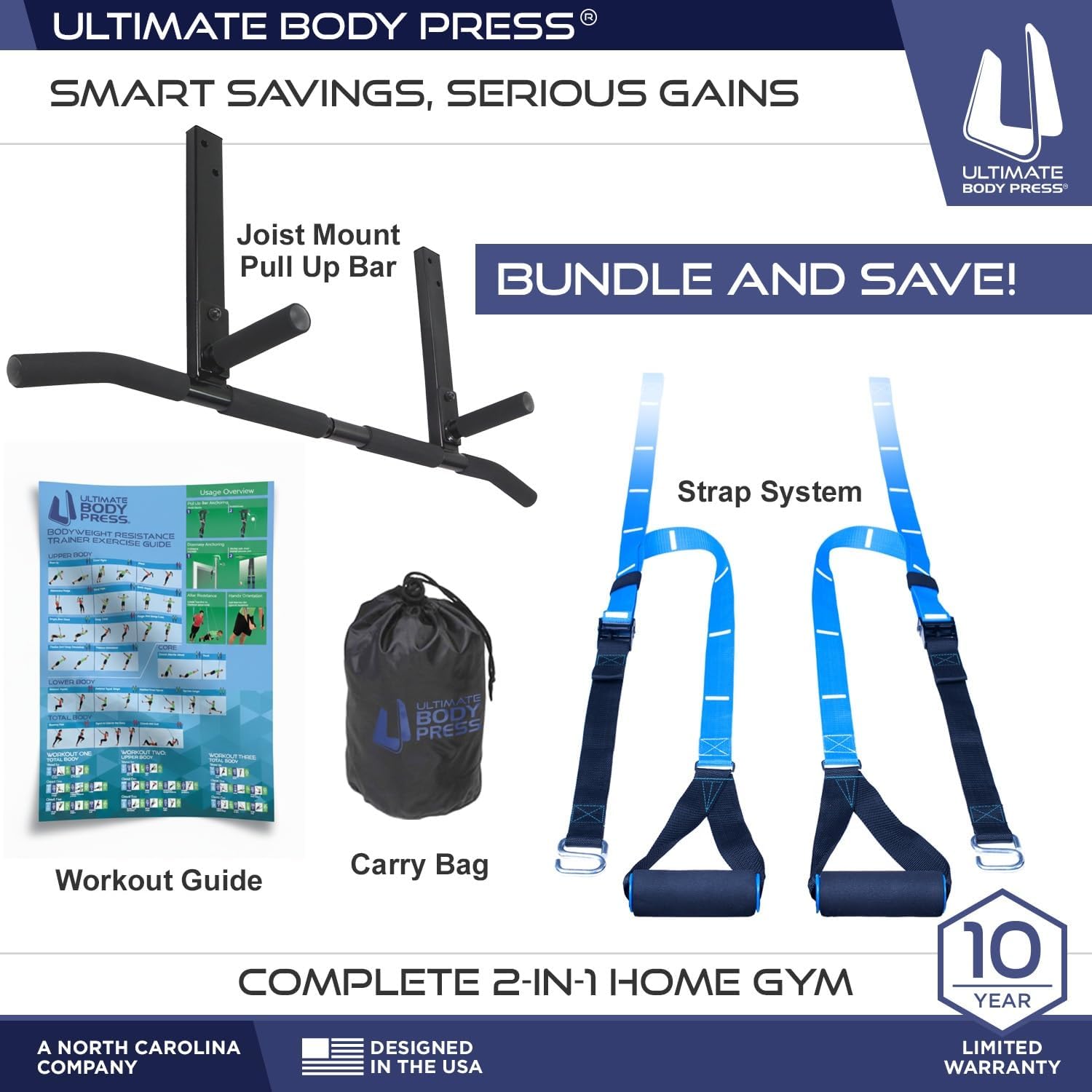 Joist Mount Pull Up Bar with Extra Hardware and Mounting Template for Easy Install to Beam or Rafter by Ultimate Body Press