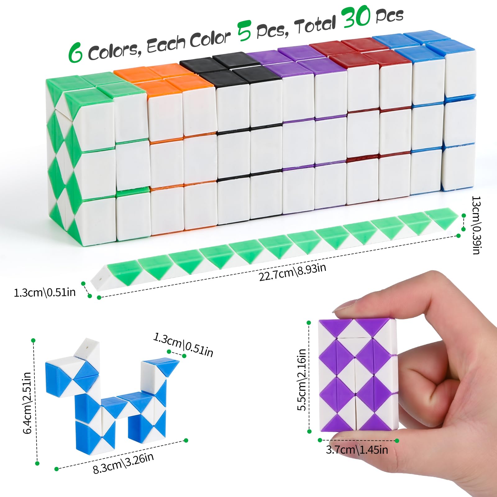 30 Pezzi Serpente Magico, Banaone 24 Blocchi Serpente Cubi, Mini Cubo di Serpente Giocattolo Magico Gadget Compleanno, Twist Cubo Puzzle for Ragazzi e Ragazze Kids Party Bag Fillers, Colore Casuale