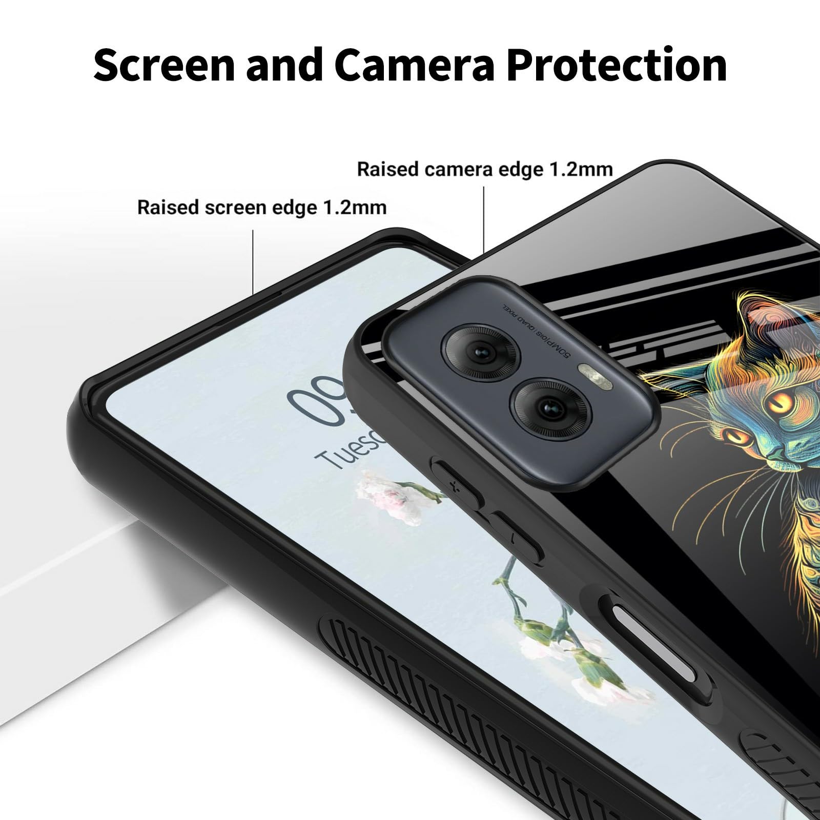 Funda para Motorola Moto G Play 5G 2024 con protector de pantalla, cubierta trasera delgada de vidrio templado para mujer, funda protectora de TPU suave a prueba de golpes para Moto G Play 5G