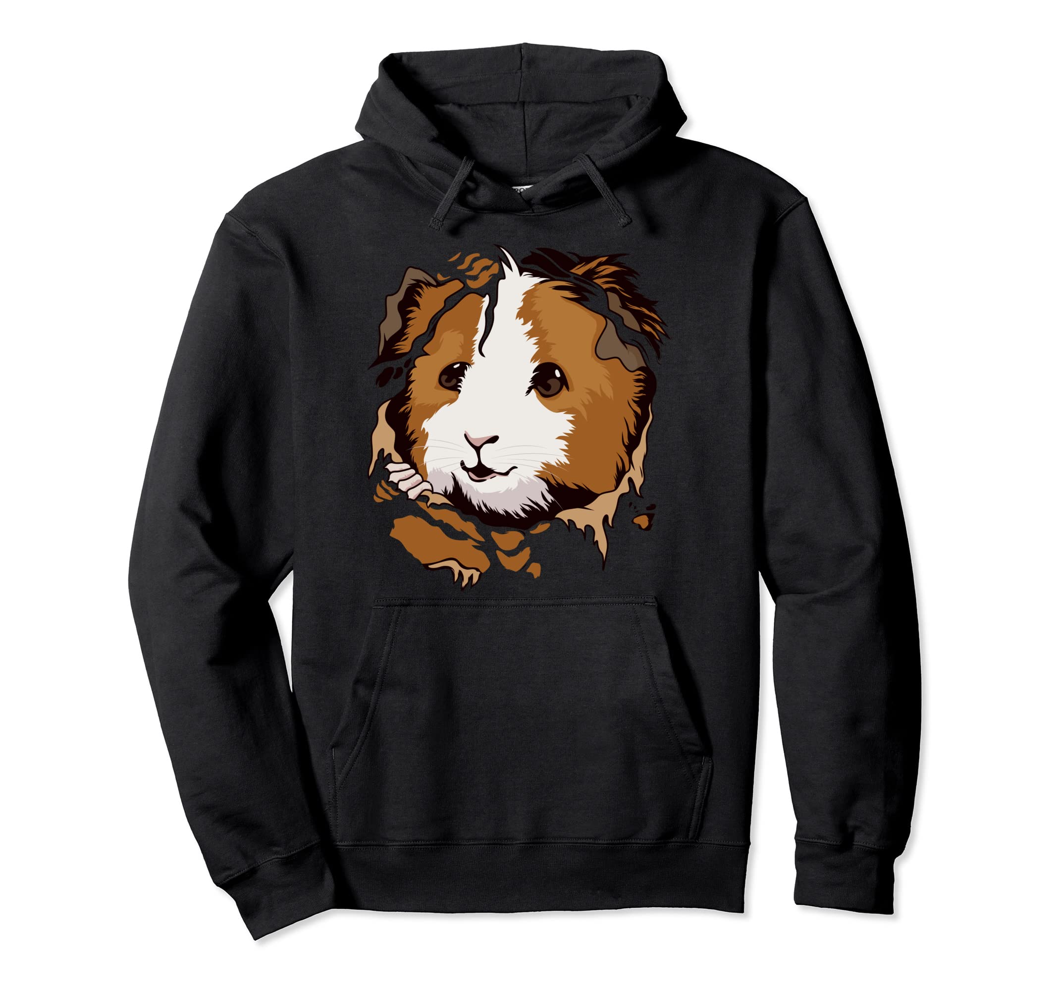Guinea Pig Torn Clothes Ripped Ragged Cavy Outfit Guinea Pig Pullover Hoodie, Black