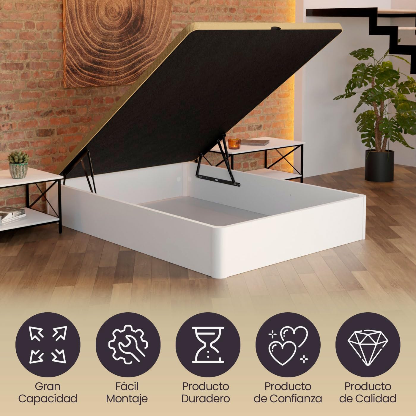 Homey - Canapé Abatible de Madera Súper Reforzado con Gran Capacidad, Esquinas Redondeadas, 135 x 190, Blanco