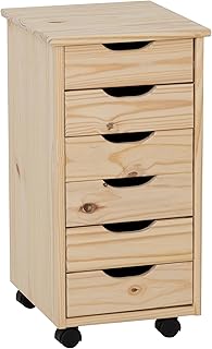 Linon Corinne Unfinished Six Drawer Wooden Rolling Storage Cart