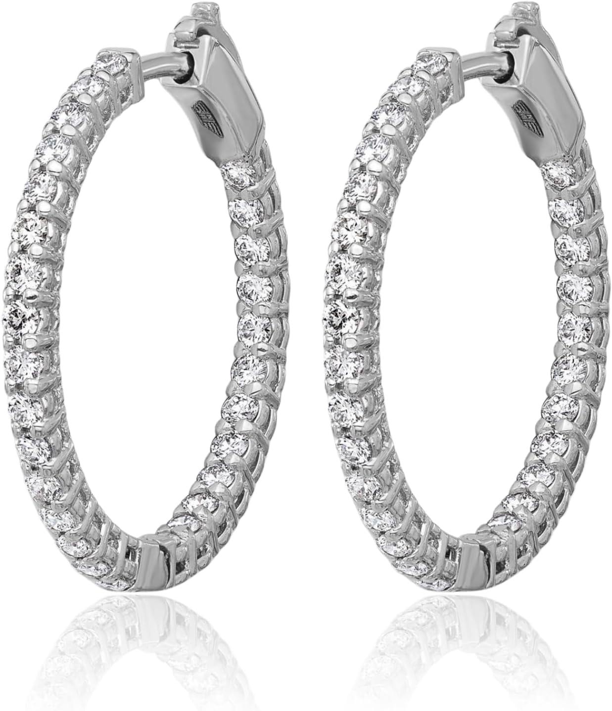 IceCarats 14K Solid White Gold 1 carat Diamond Medium Hoop Earrings 23.8mm 0.9 inch Round Cut, Natural, Prong Set, Snap Back For Her