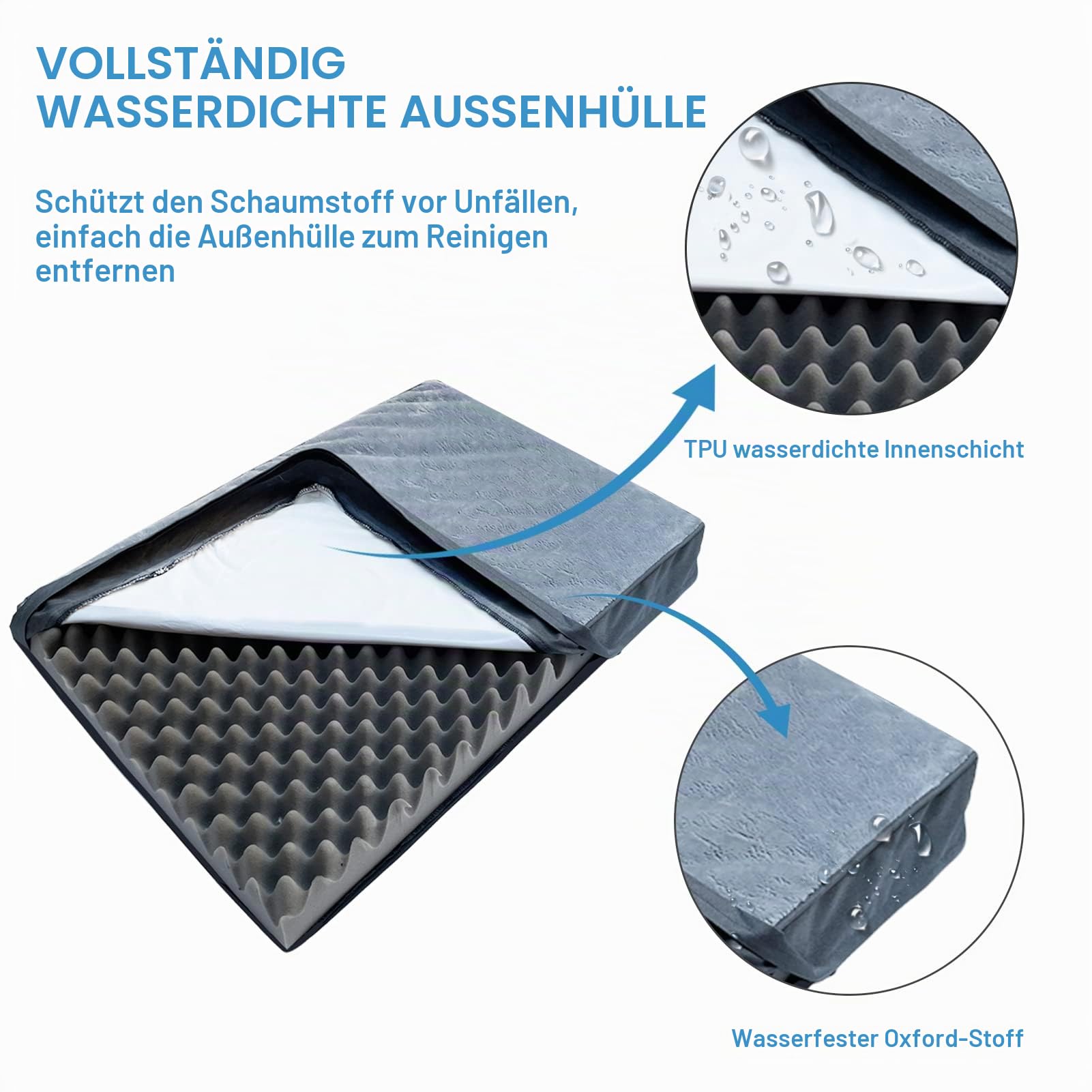 Orthopädisches Hundebett Grosse Hunde, Wasserdichtem Hundekissen mit Abnehmbarem Waschbar Bezug und Eierförmiger Schaumfüllung, Atmungsaktivem Hundematte Hundematratze, Grau L(90x60x8cm)