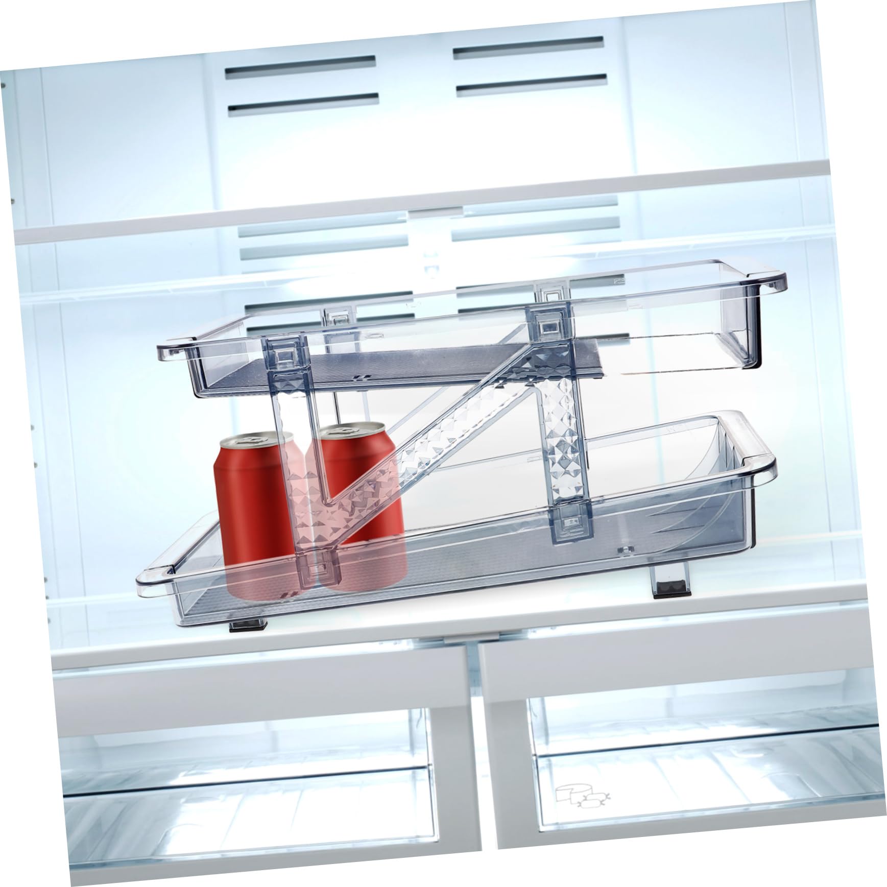 OKUMEYR Rolling Can Dispenser Beverage Organizer for Fridge Transparent Dual Storage Rack for Soda and Drinks Versatile Kitchen and Office Use Capacity Beverage Holder