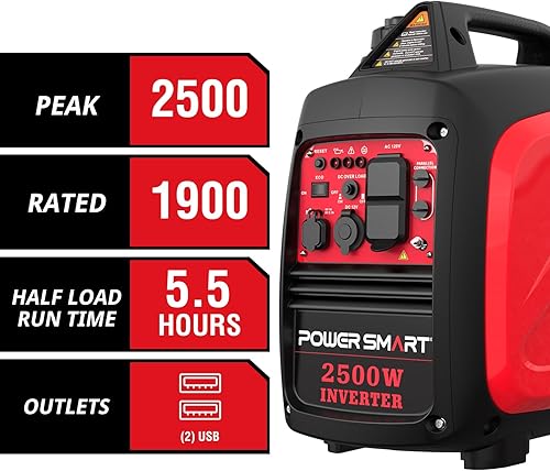 Miniatura 2 de PowerSmart Generador inversor portátil a gas de 2500 vatios, súper silencioso para camping, portón trasero, uso de emergencia en el hogar, versión