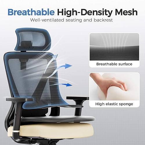 Miniatura 14 de COMHOMA ErgoPlus-E53 - Silla de oficina ergonómica, silla de escritorio de malla ejecutiva, respaldo alto, reposabrazos ajustable y soporte lumbar