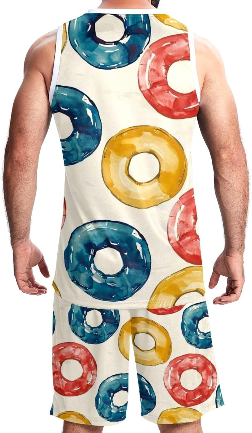Men's Basketball Jersey Set Candy Colored Swim Ring Jersey Shorts with Pockets Sportswear for Men Adults Kids 5XL