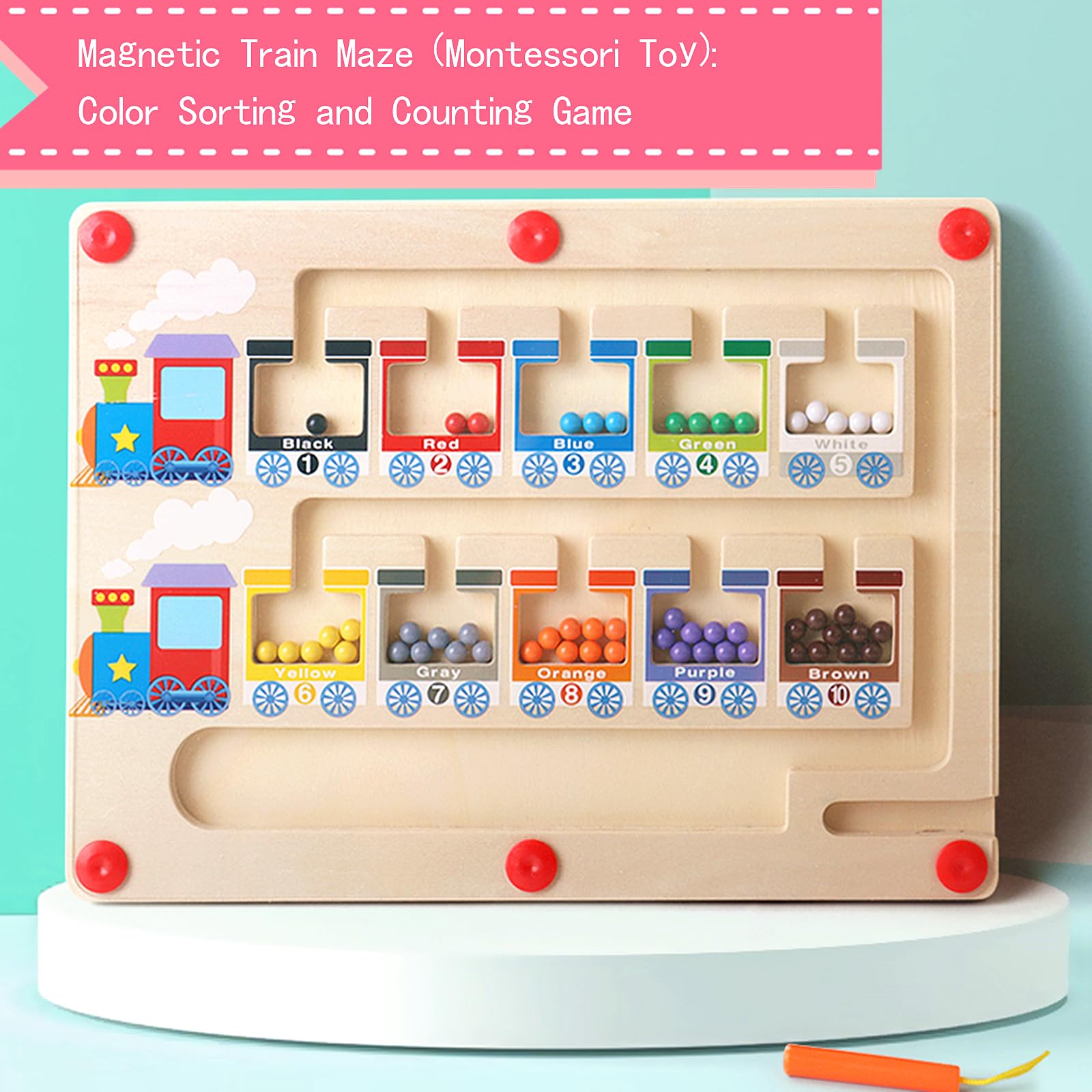 Jeu Labyrinthe Magnétique En Bois - Apprentissage Couleurs & Chiffres - Jouet Montessori 3-6 Ans