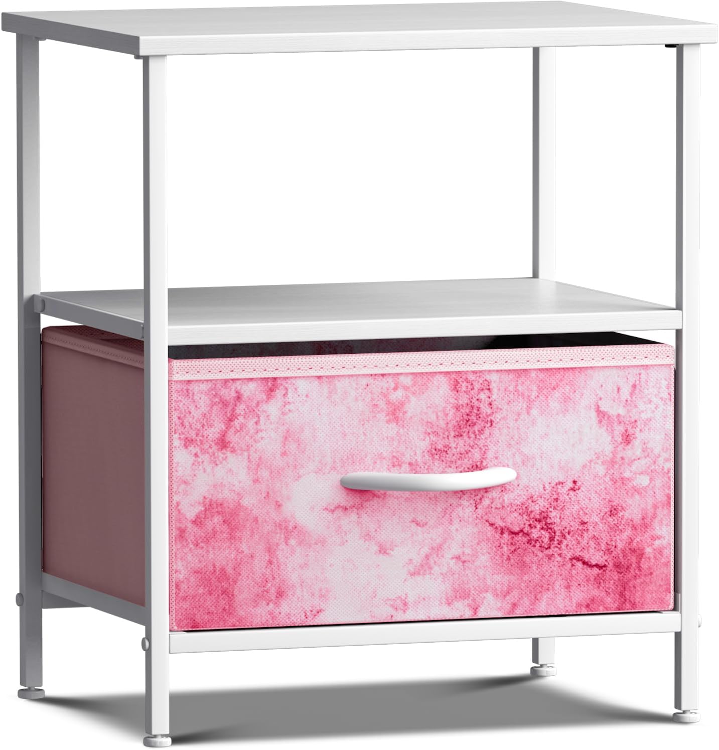 Sorbus 1 Drawer Shelf Storage Nightstand - Kids Bedside Furniture End Table Night Stand with Steel Frame Wood Top & Easy Pull Fabric Bins. Dresser & Chest for Home Bedroom Accessories Office & College