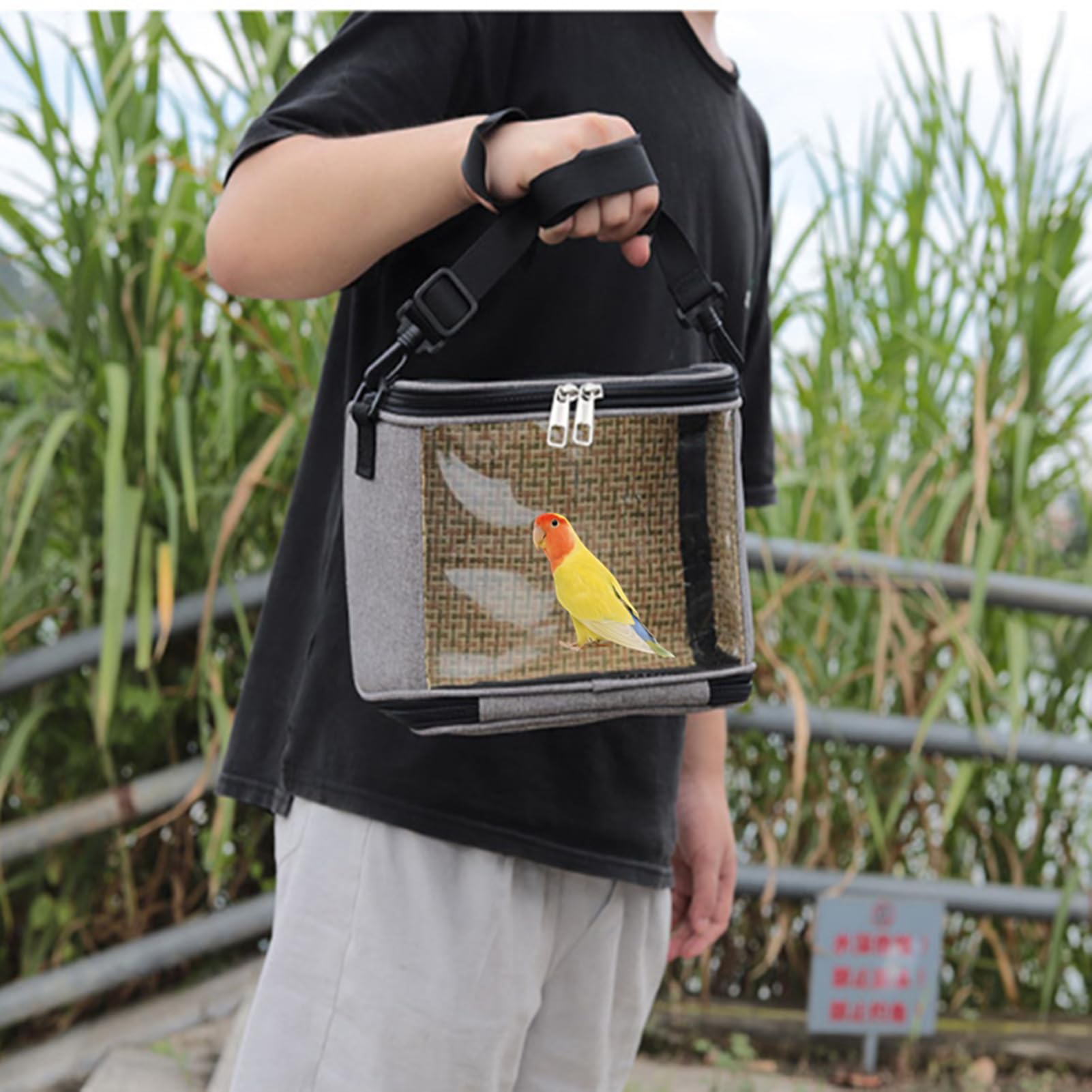 Transportbehälter für Vögel, Vogelkäfig Wellensittich, Vogel transportbox, Tragbare Vogelträger Reisetasche, Transparent atmungsaktiver Reisekäfig + 4 x Vögel Kauen Spielzeug（5-7cm）