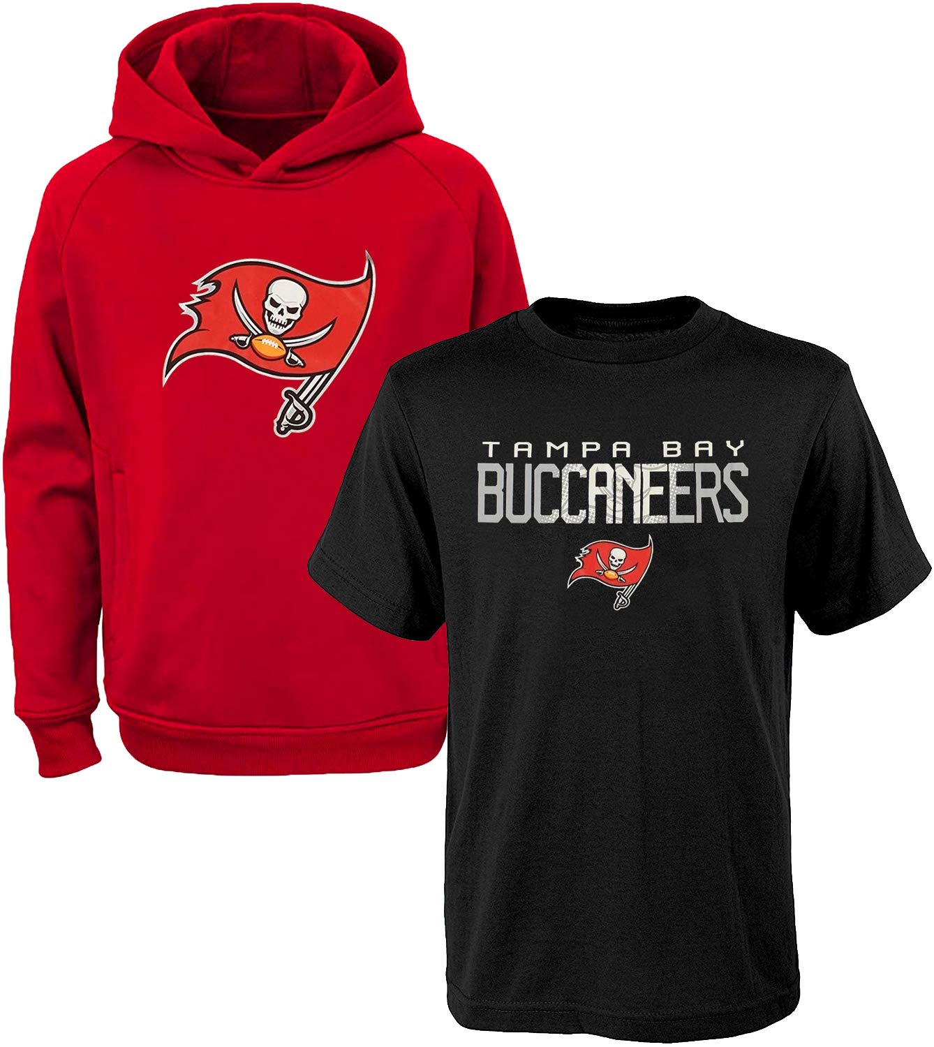 NFL Youth 8-20 Polyester Performance Primary Logo Hoodie & T-Shirt 2 Pack Set, Tampa Bay Buccaneers, 10-12